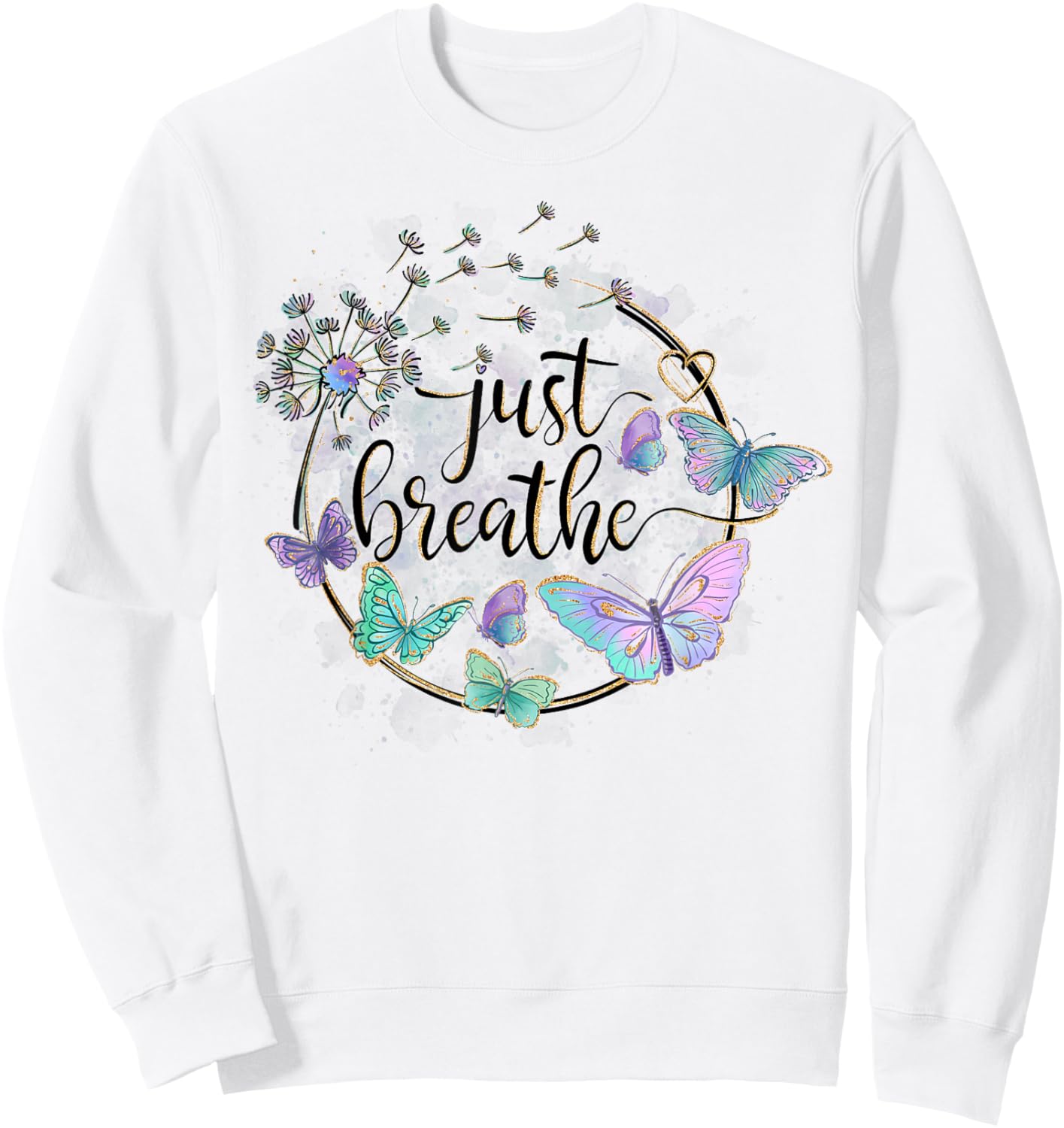 Just Breathe Dandelion Summer Wildflower ' Butterfly Sweatshirt - Sweatshirt | White