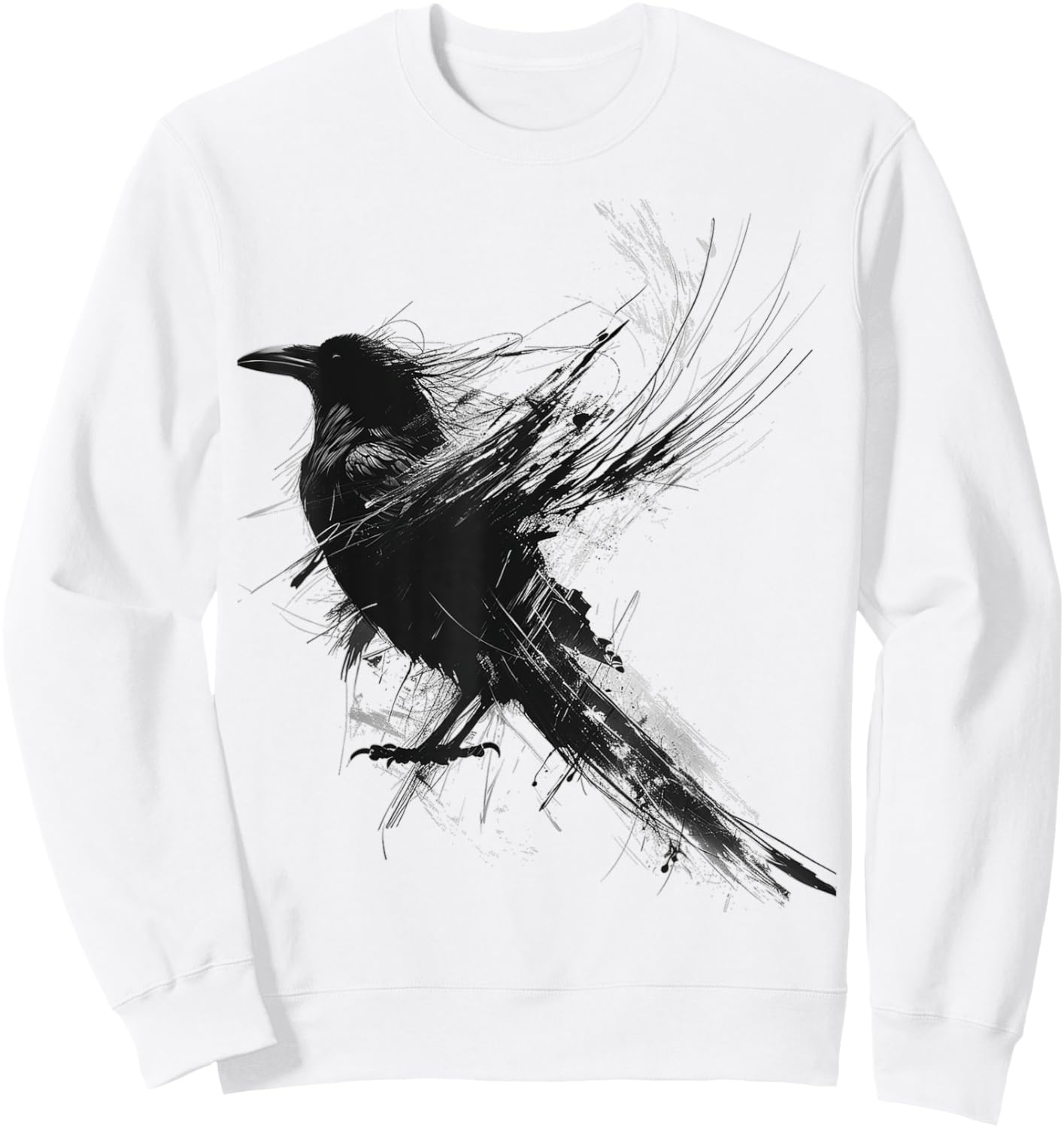 Raven Abstract Drawing Animal Art Painting Graphic Raven Sweatshirt - Sweatshirt | White