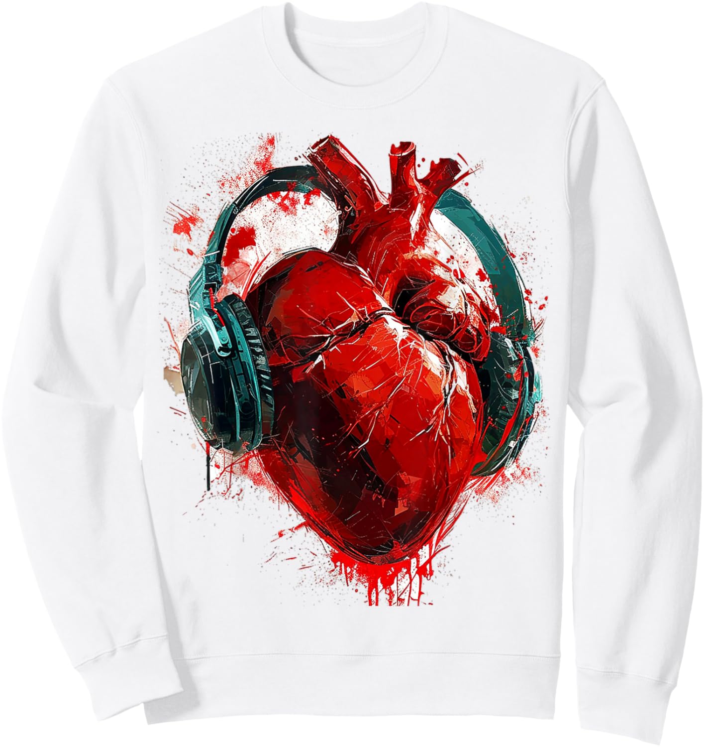 @rtY Heart Painting Headphone Art Abstract Graphic Heart , Small, White Sweatshirt - Sweatshirt | White