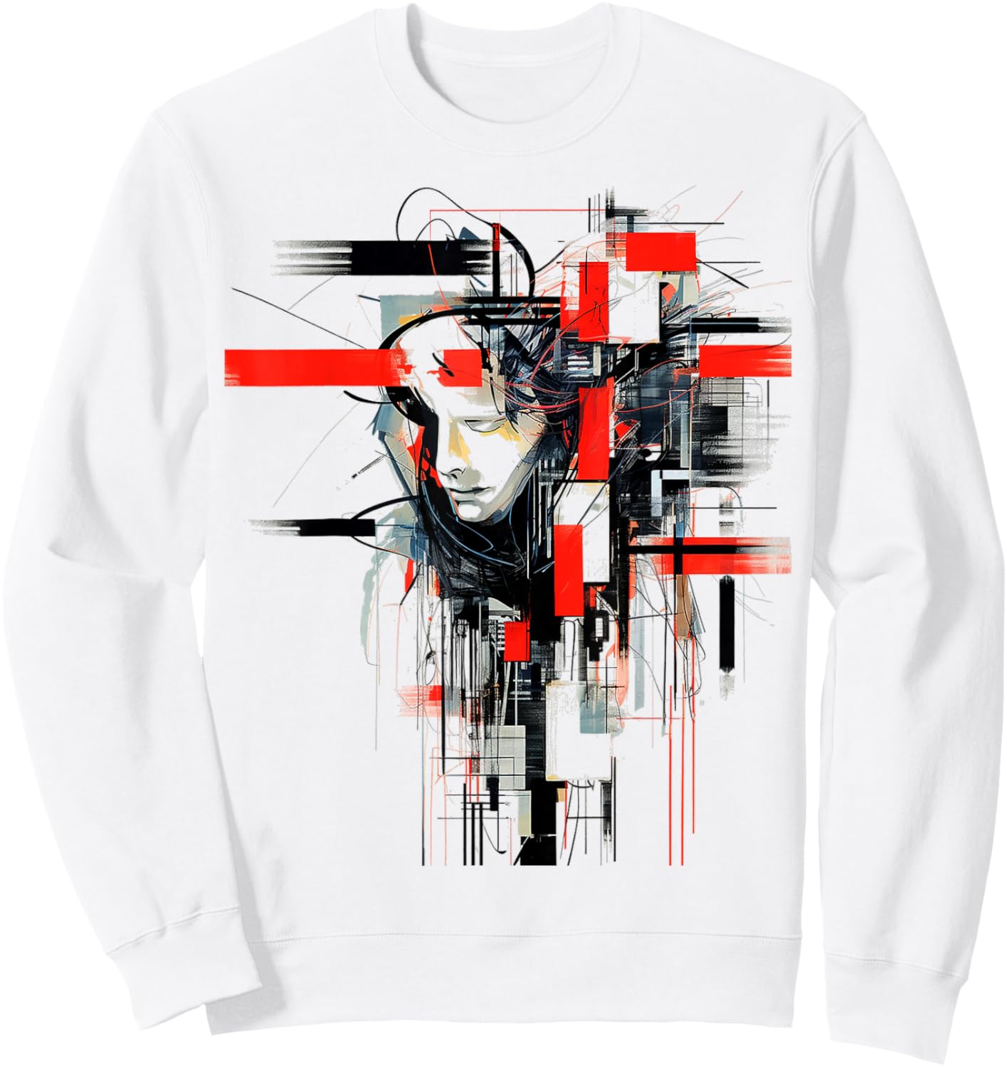 Men Abstract Art Geometric Human Face Drawing Graphic Men Sweatshirt - Sweatshirt | White
