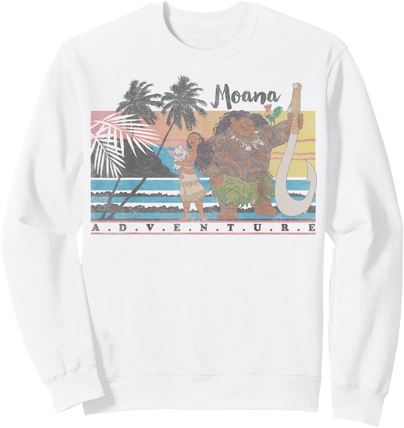 Disney Moana & Maui Adventure Faded Portrait Sweatshirt - Sweatshirt | White