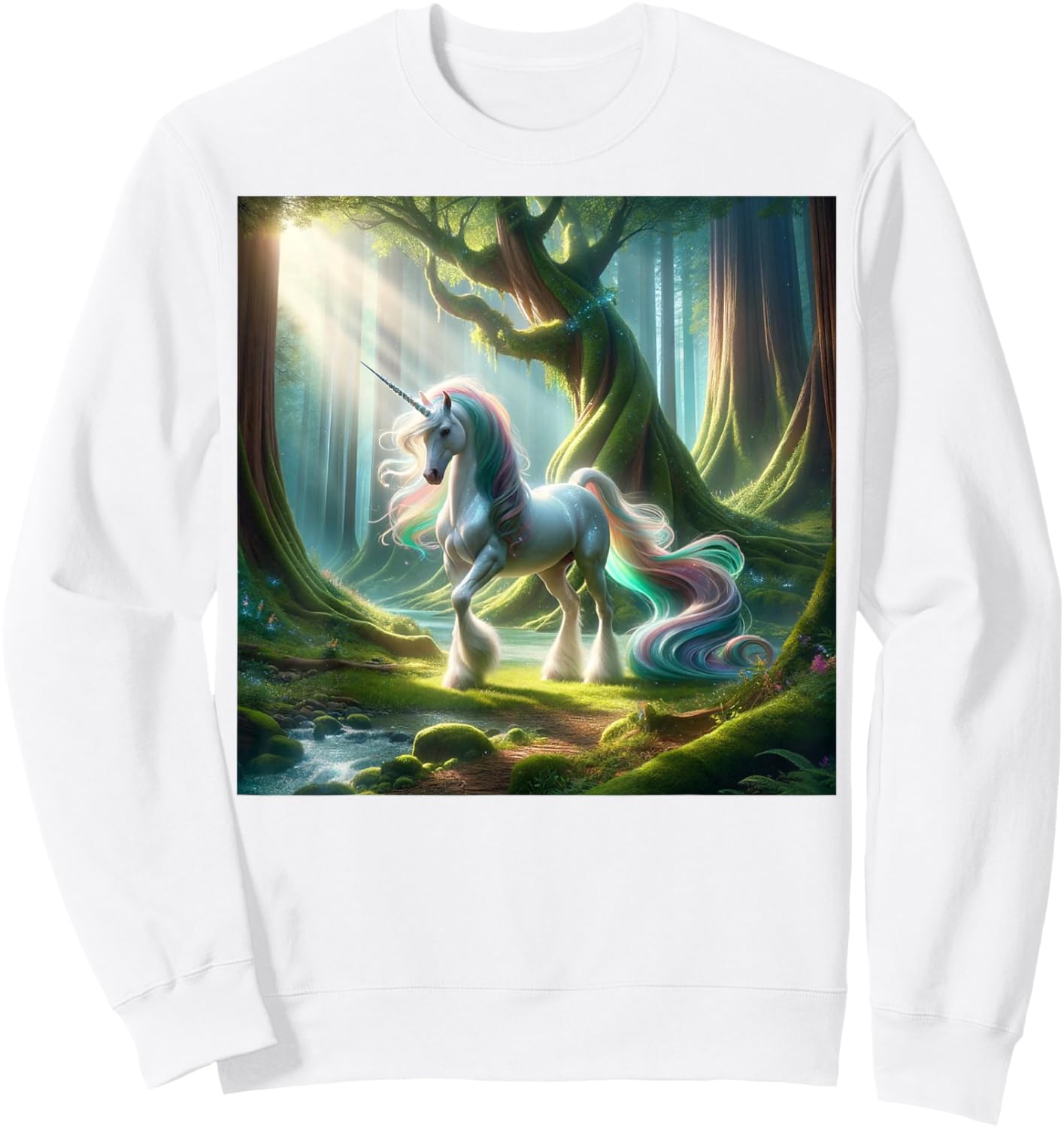 Beautiful Unicorn Clydesdale, Enchanted Forest Graphic Sweatshirt - Sweatshirt | White