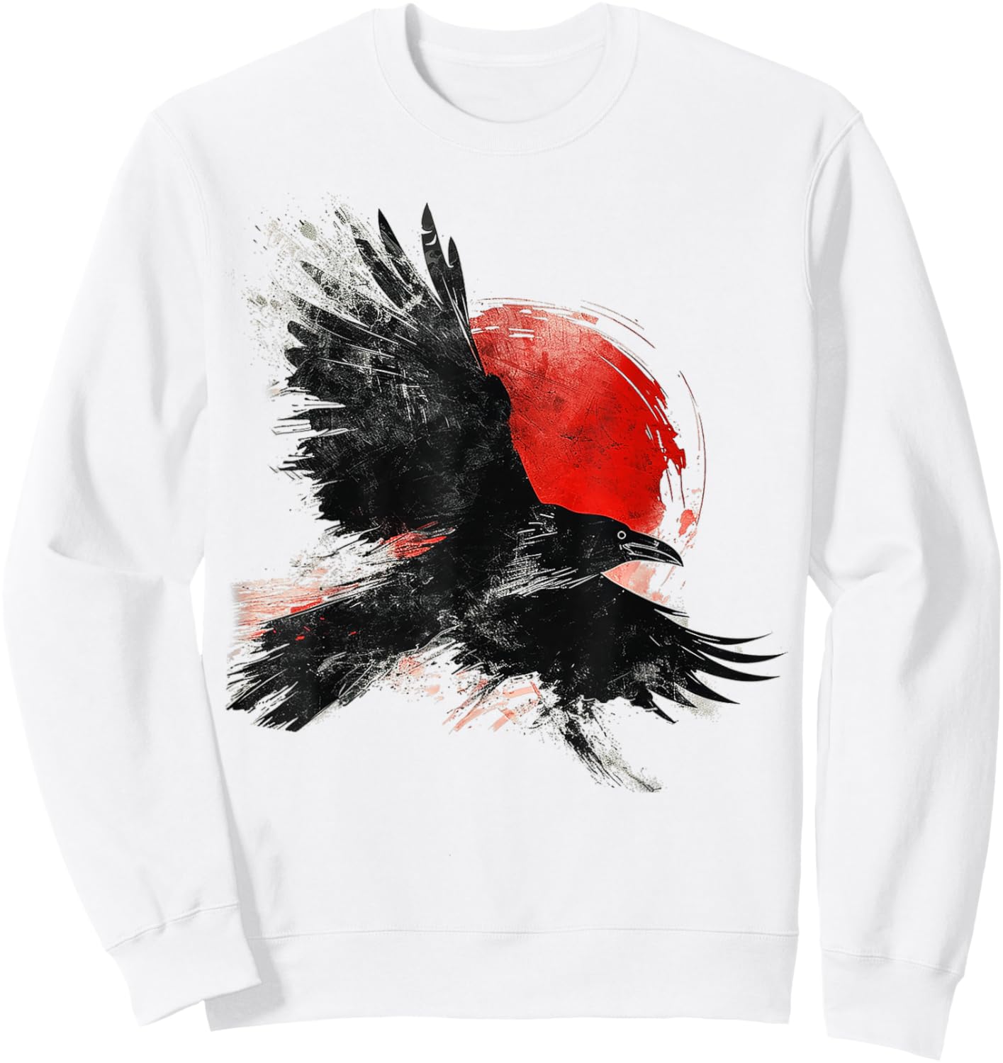 Raven Drawing Moon Painting Animal Motif Art Bird Crow Sweatshirt - Sweatshirt | White