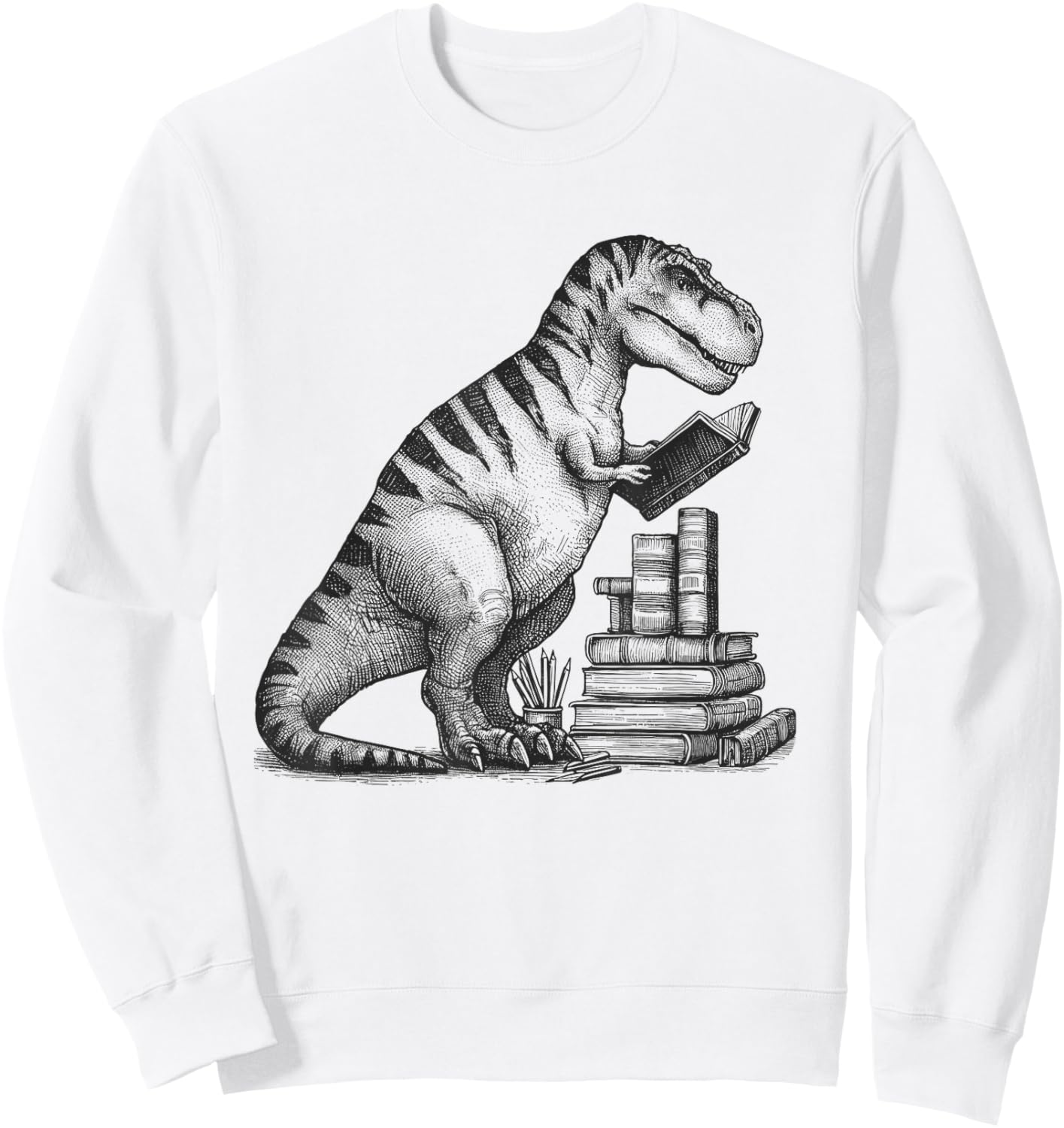 T-Rex Dinosaur Reading Book Reader Reading Lover Bookworm Sweatshirt - Sweatshirt | White
