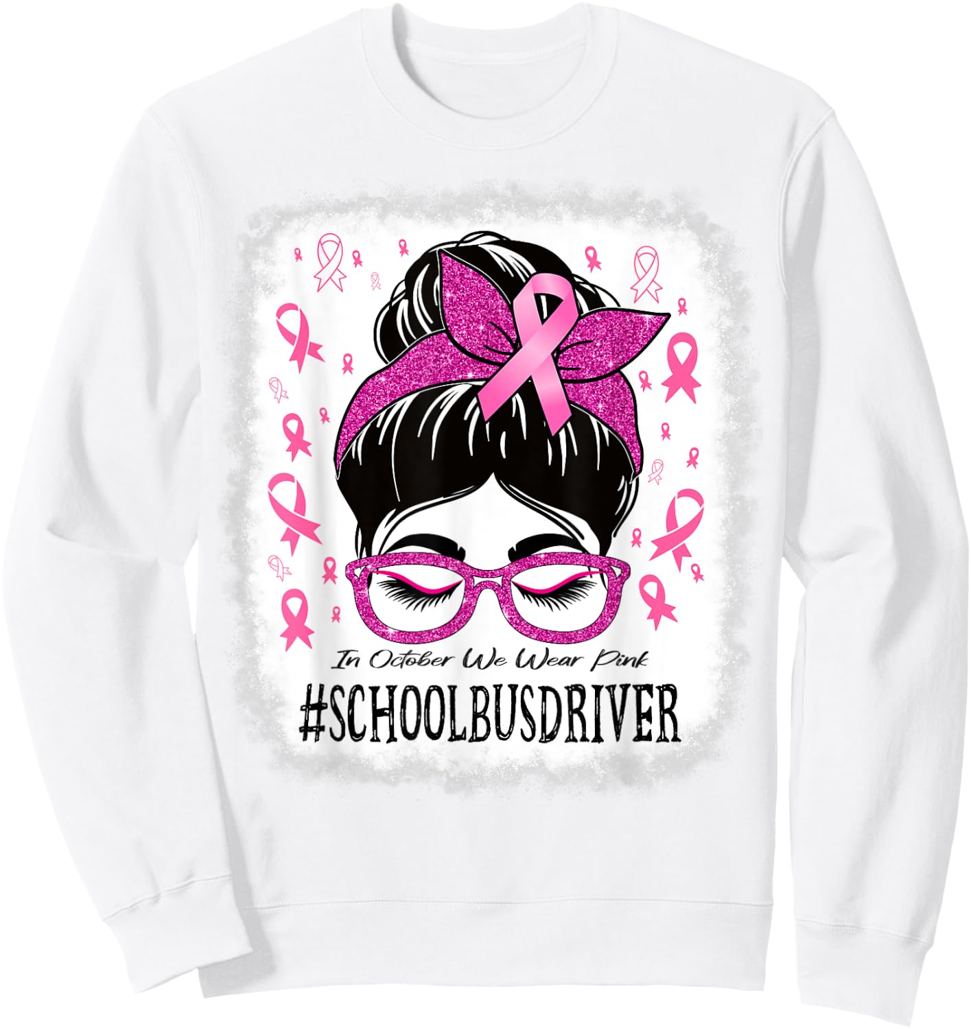 School Bus Driver In October We Wear Pink Cancer Awareness Sweatshirt - Sweatshirt | White