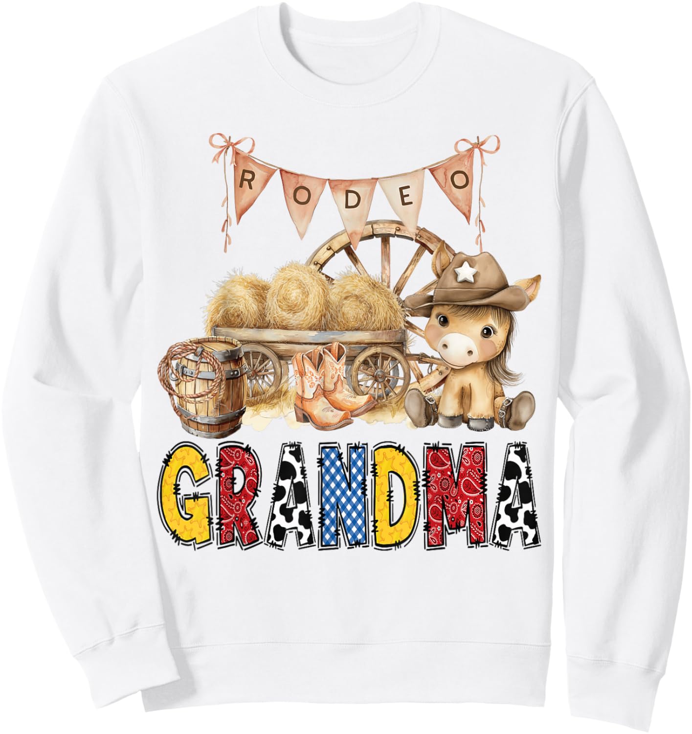 Rodeo Grandma Western Cowboy Birthday Matching Family Sweatshirt - Sweatshirt | White