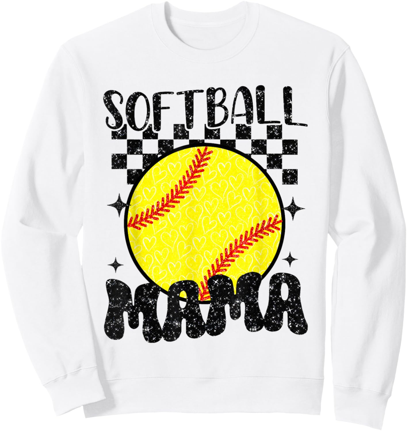Softball Mama Checkered Print Basketball Sports Mother's Day Sweatshirt - Sweatshirt | White