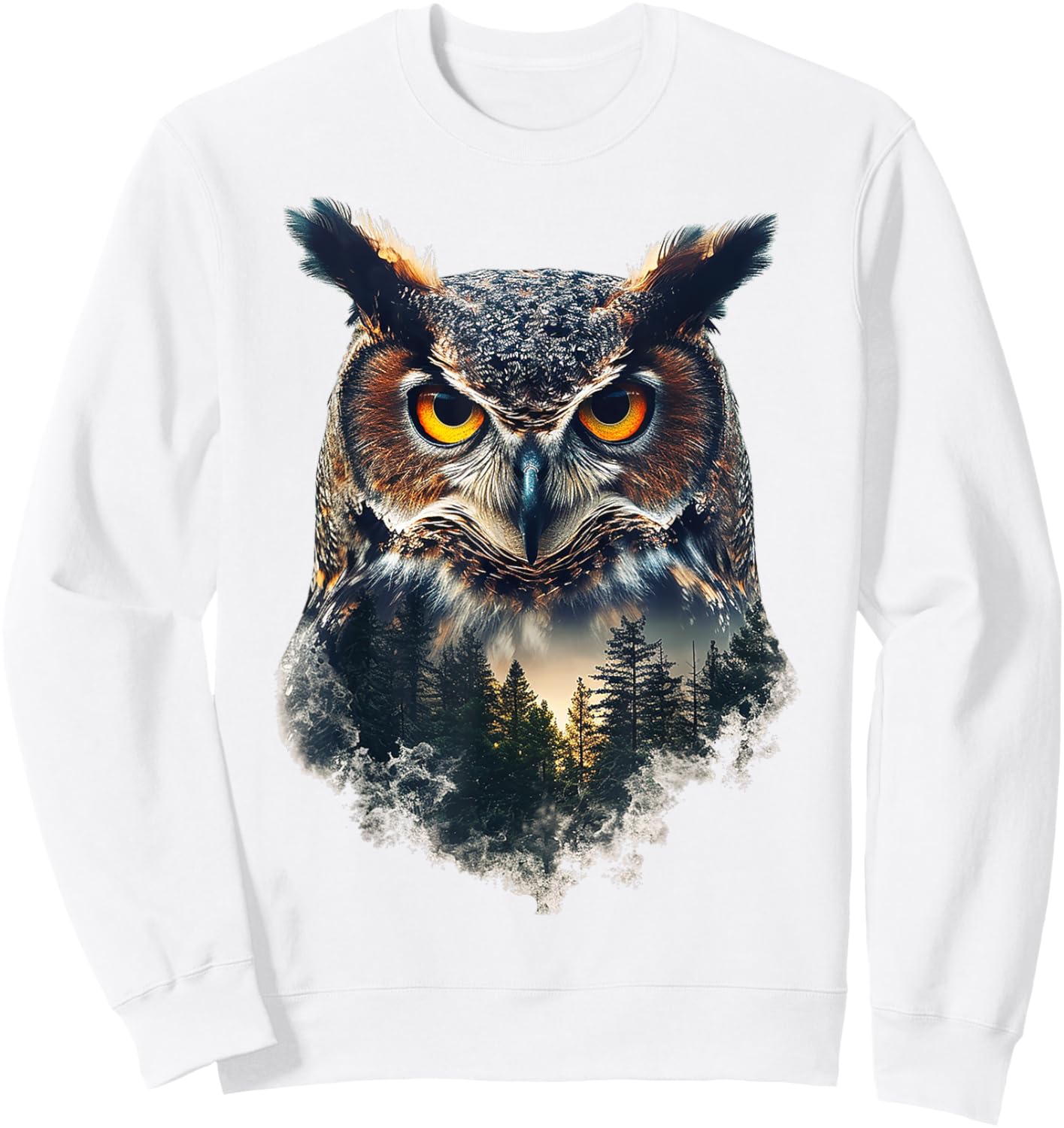 Owl Nature Tree Painting Graphic Animal Art Bird Owl Sweatshirt - Sweatshirt | White