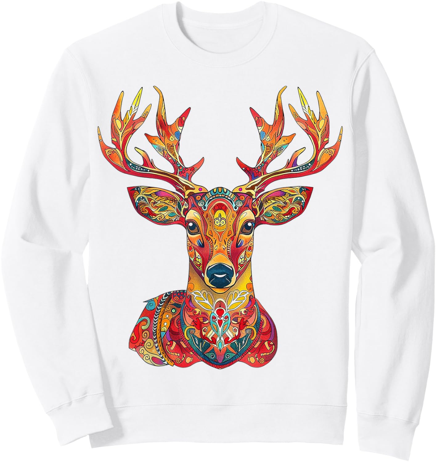 Reindeer Motif Artwork Reindeer Sweatshirt - Sweatshirt | White