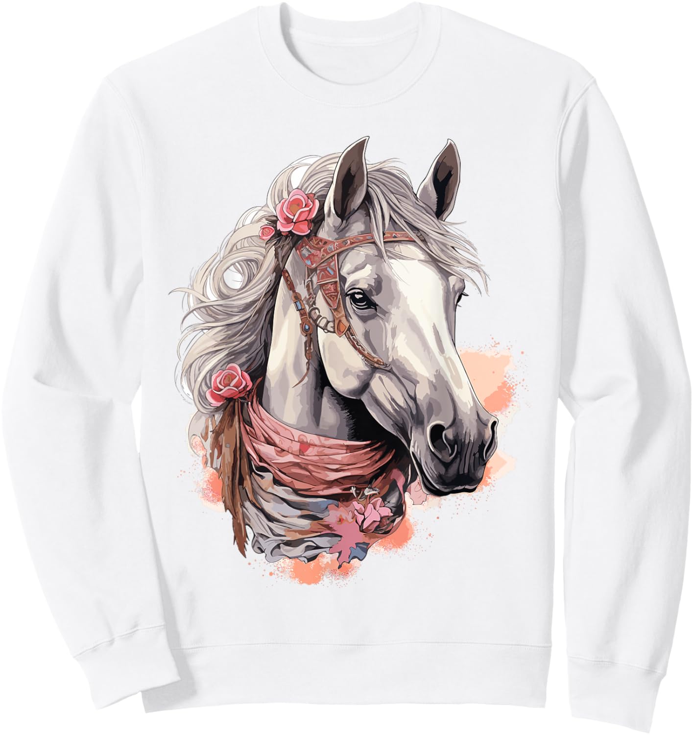 Horse Women Children Girls Riding Horse Sweatshirt - Sweatshirt | White
