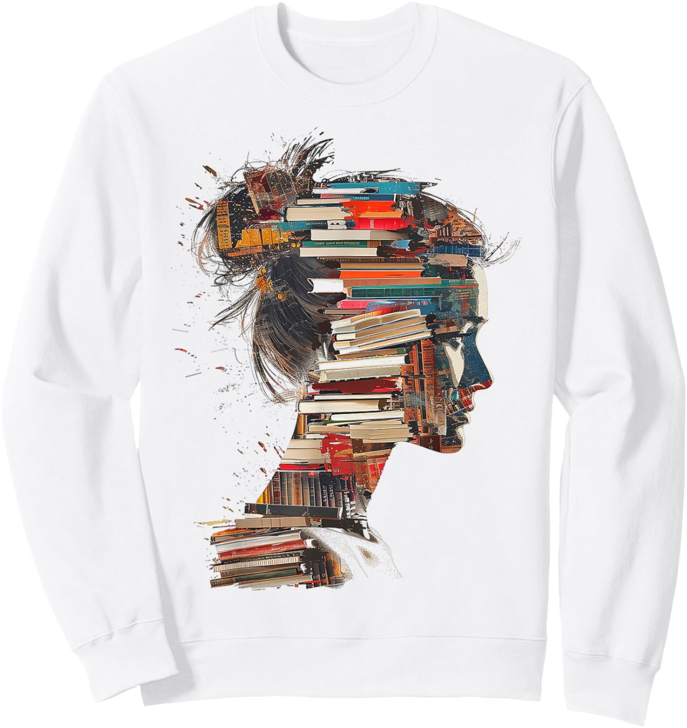 Books Lover Women Art Colorful Drawing Graphic Books Sweatshirt - Sweatshirt | White