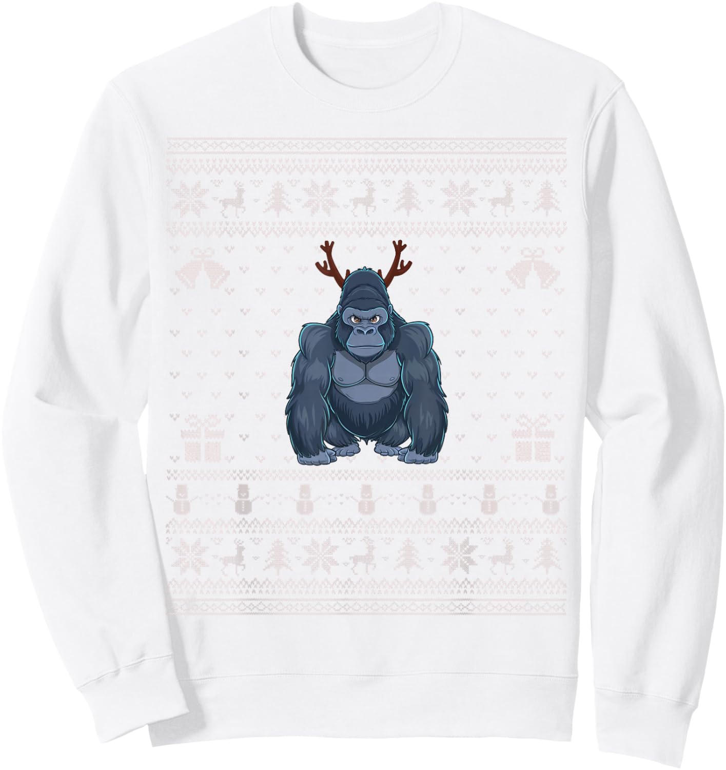 Ugly Xmas Sweater Style Gorilla Reindeer Christmas Sweatshirt - Sweatshirt | White