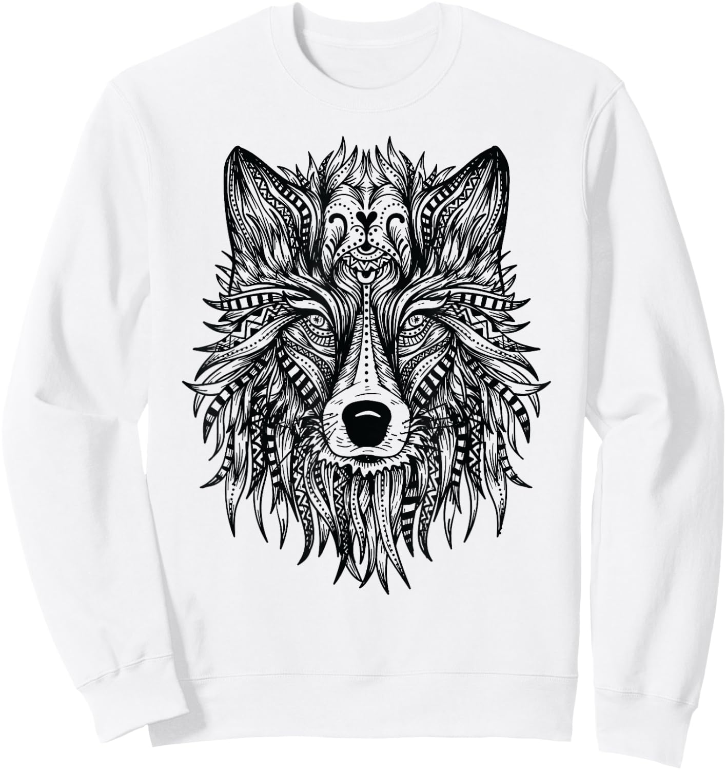 Beautiful Wolf Head Tribal Mandala Tattoo Art Sweatshirt - Sweatshirt | White