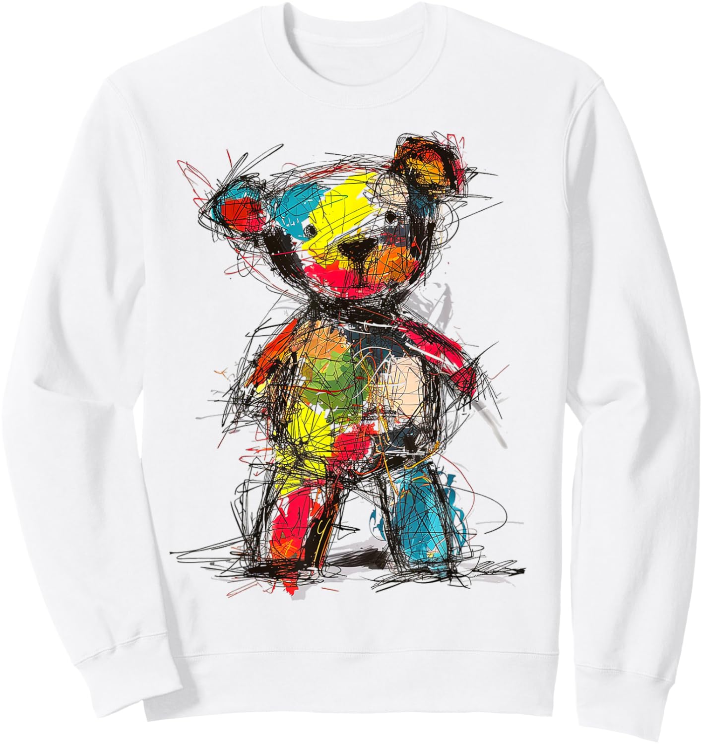 Bear Drawing Colorful Art Animal Abstract Graphic Bear Sweatshirt - Sweatshirt | White