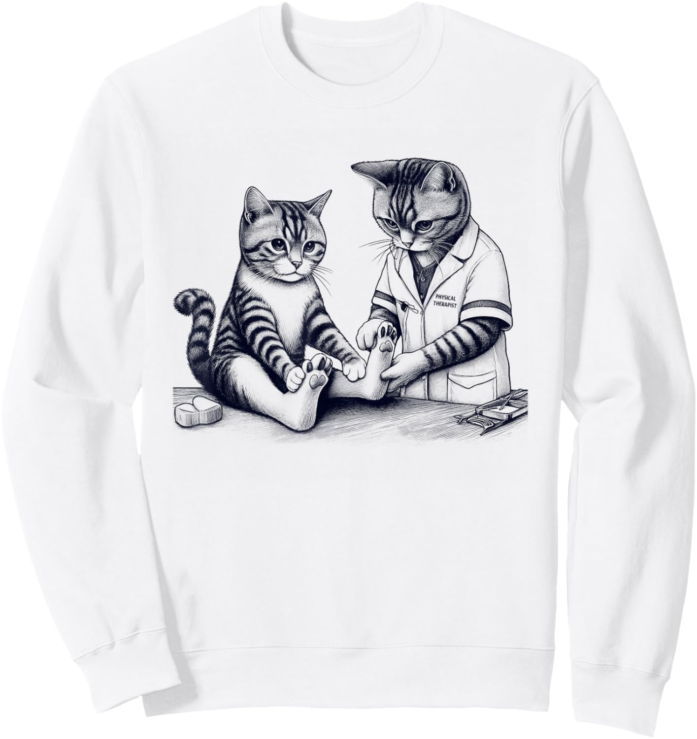 Vintage Retro Physical Therapist Cat Therapy Kitten Lover Men Women Kids Sweatshirt - Sweatshirt | White