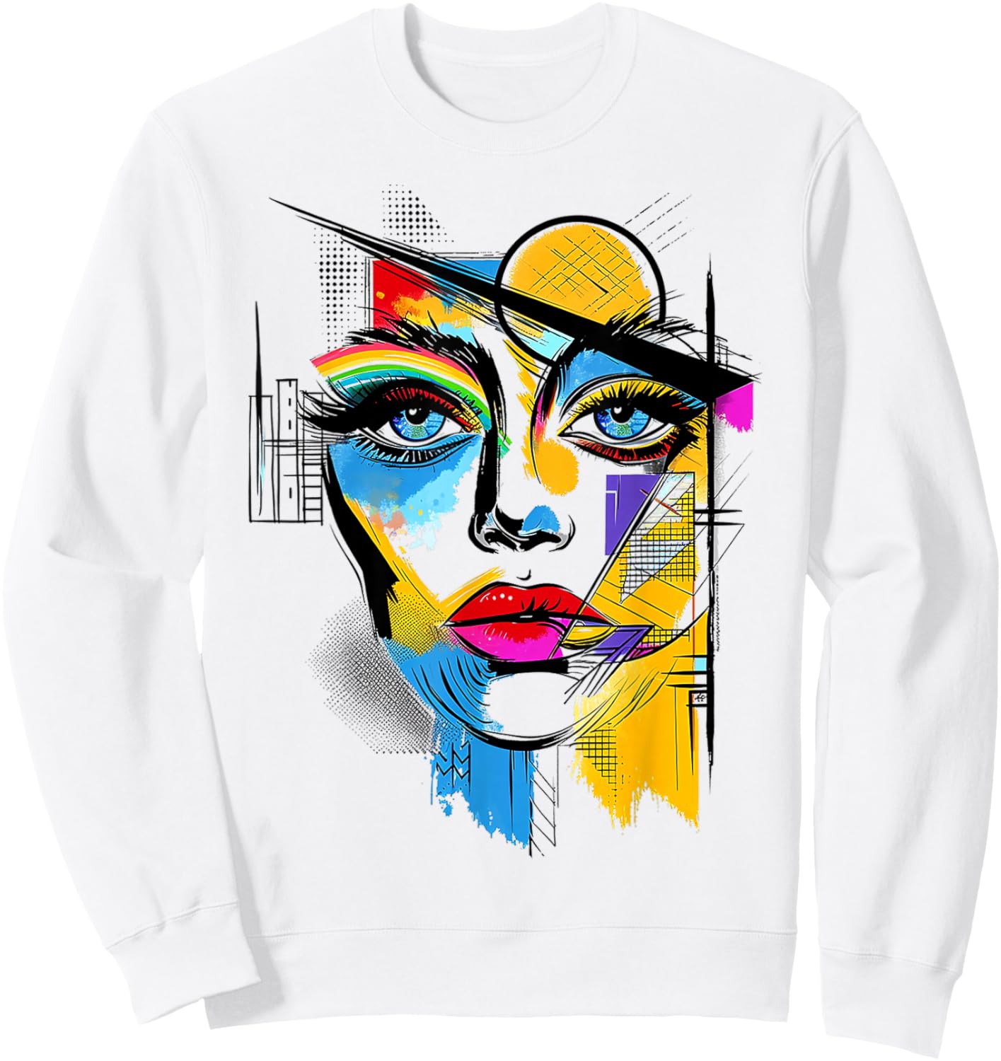 Women Geometric Art Polygon Abstract Human Graphic Women Sweatshirt - Sweatshirt | White