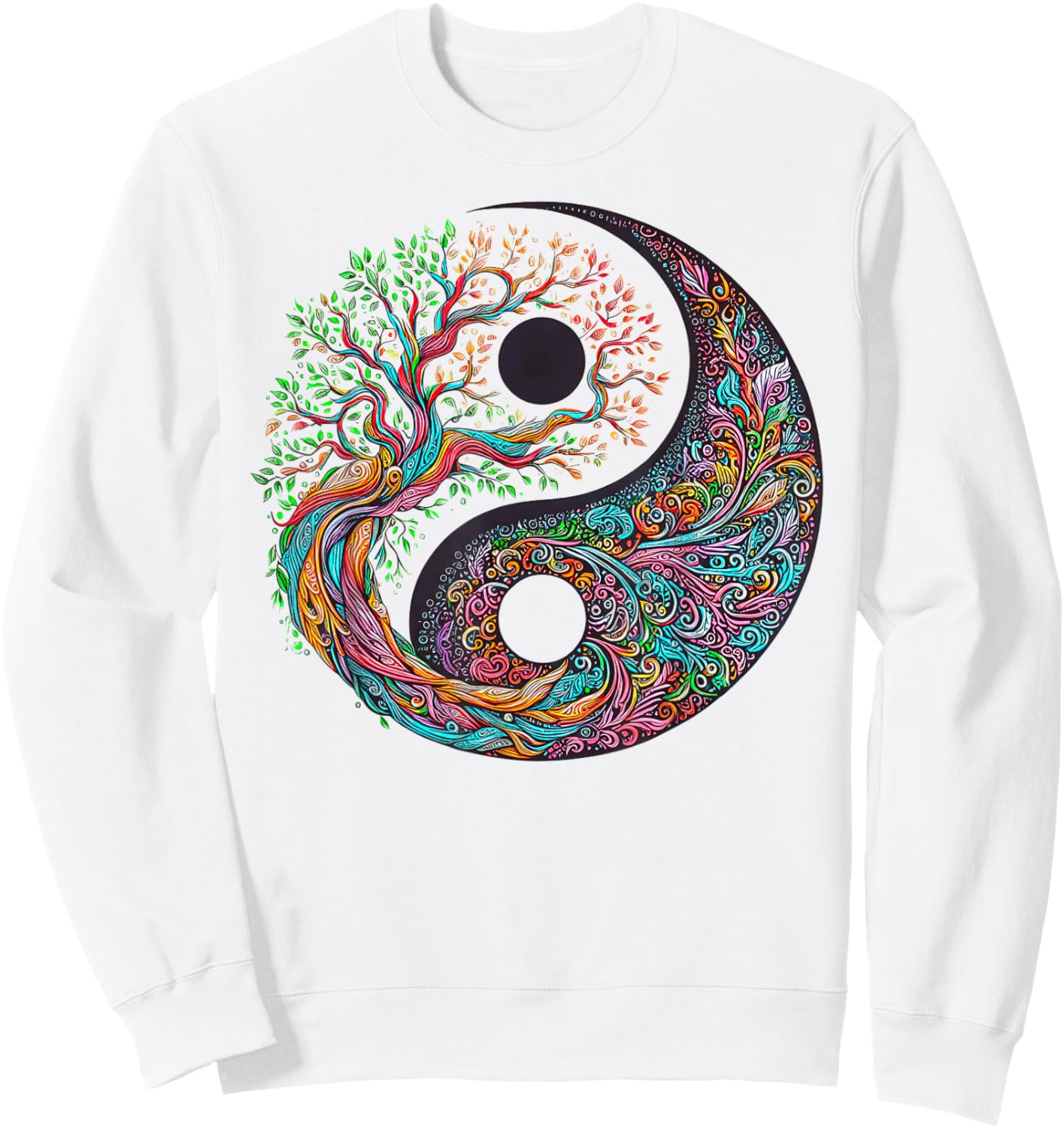 Yin Yang Tree of Life Taoist Symbol Yoga Meditation Buddhist Sweatshirt - Sweatshirt | White