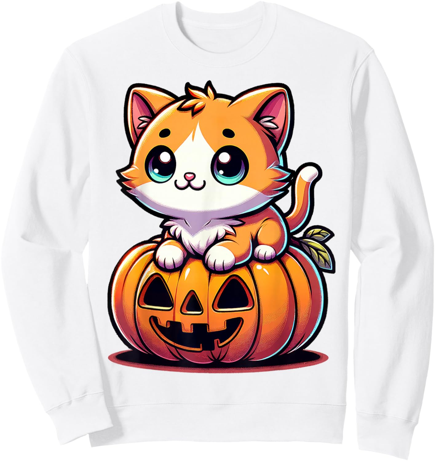 Halloween Cat Funny Fall Pumpkin Cat Lover Cute Sweatshirt - Sweatshirt | White