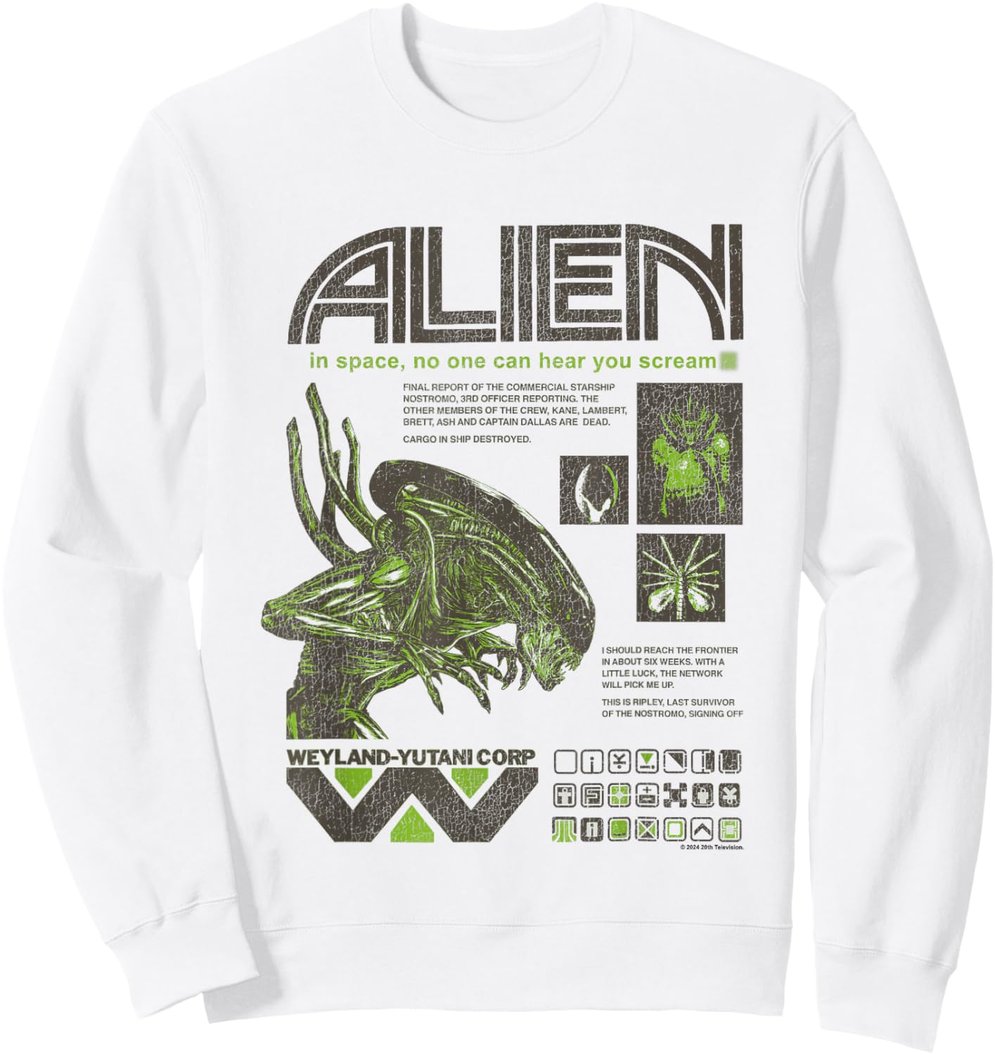 Aliens Iconic Quotes Collage Distressed Big Chest Text Logo Sweatshirt - Sweatshirt | White