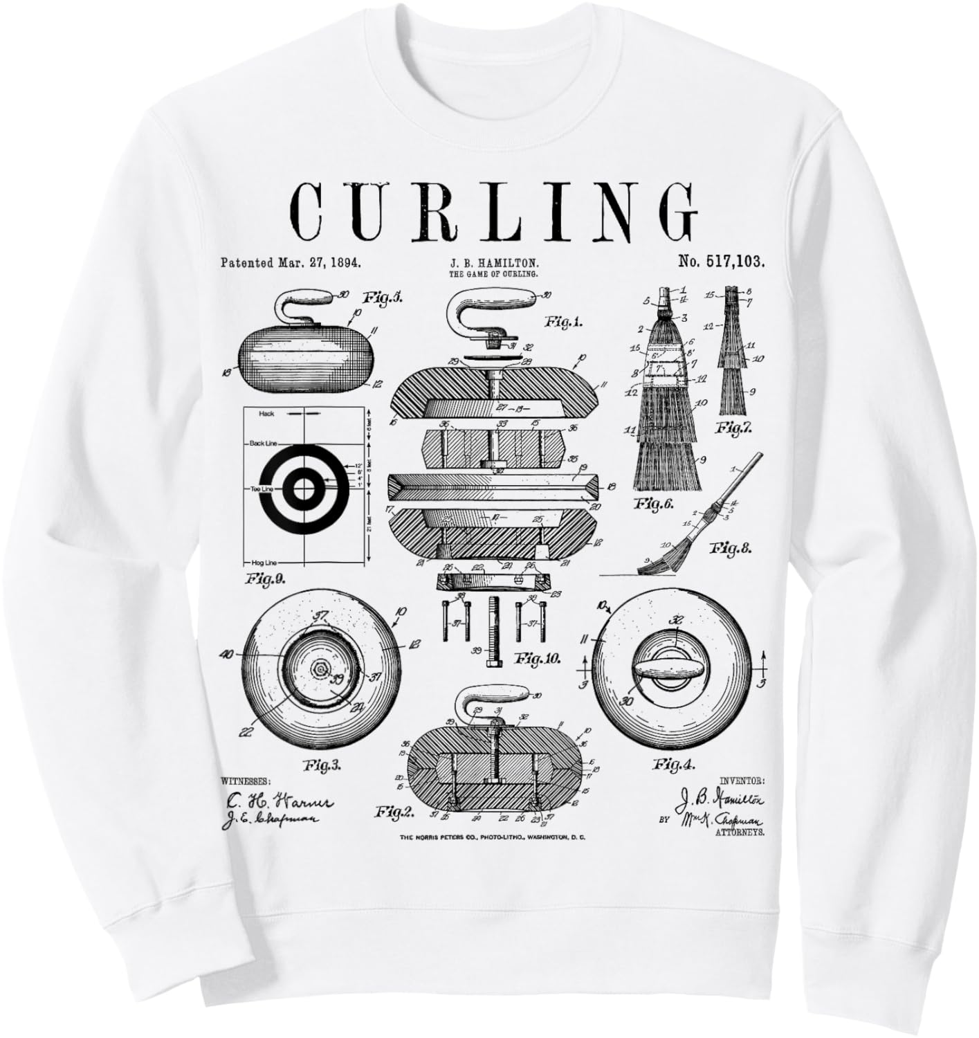 Curling Stone Player Curler Winter Sports Vintage Patent Sweatshirt - Sweatshirt | White
