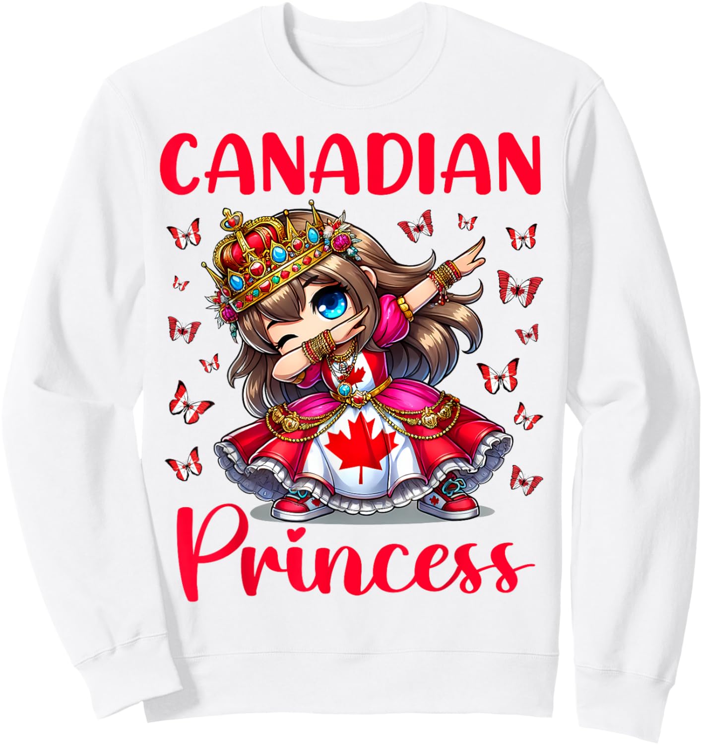 Canadian Princess Dab Girl Maple Leaf Pride for Kids Girls Sweatshirt - Sweatshirt | White