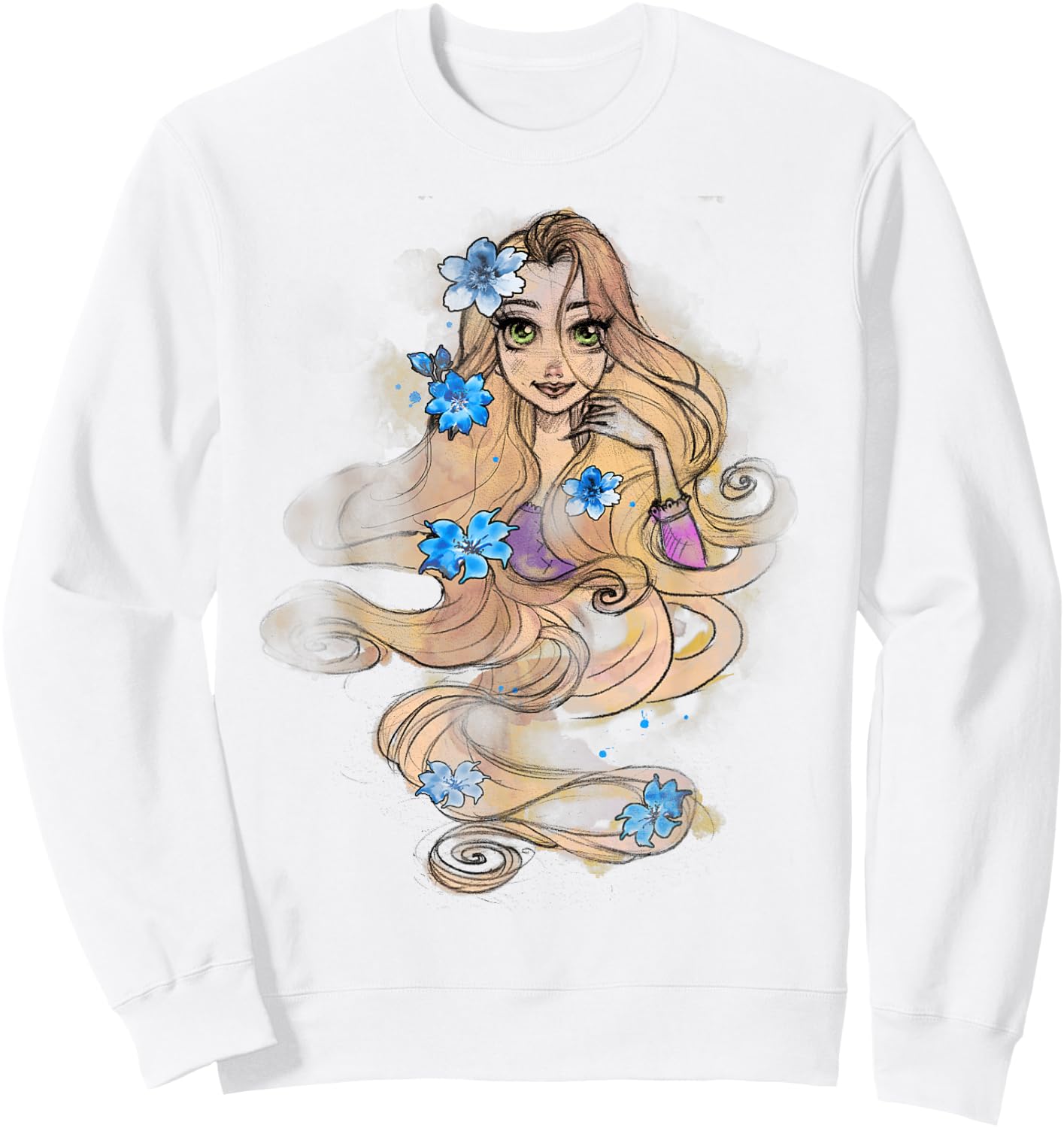 Disney Tangled Rapunzel Watercolors Portrait Graphic Small Sweatshirt - Sweatshirt | White