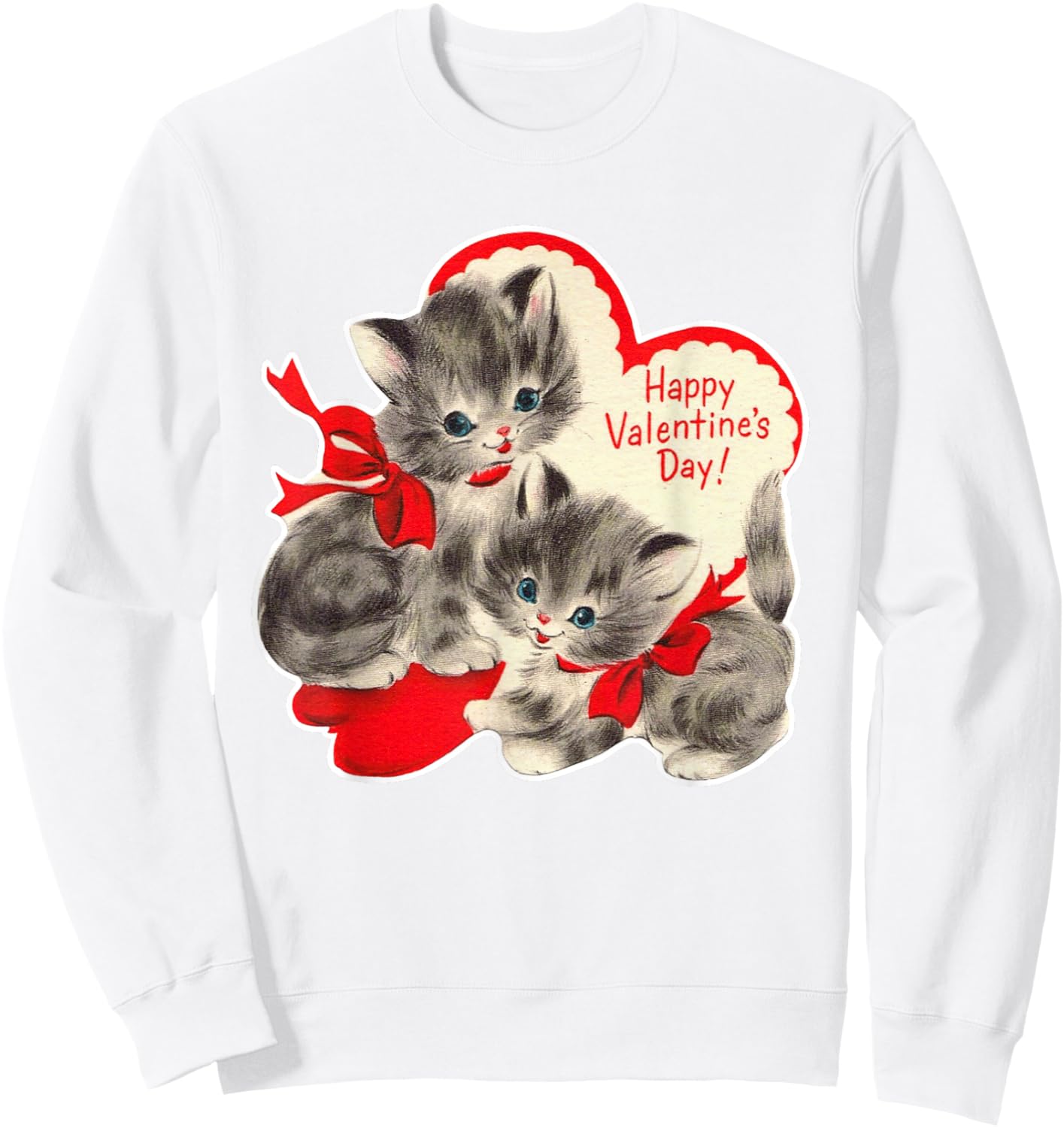 Vintage Valentine's Day Cat Kitten Kitty Retro Valentine Sweatshirt - Sweatshirt | White