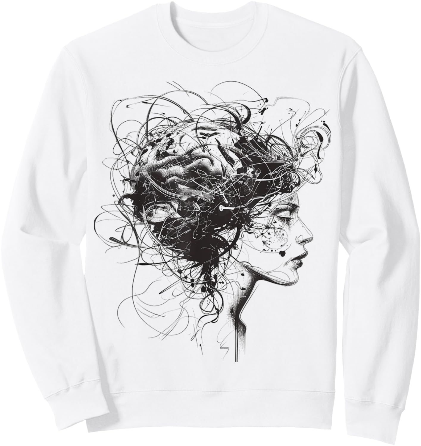 Women Face Art Drawing Human Graphic Abstract Women Sweatshirt - Sweatshirt | White