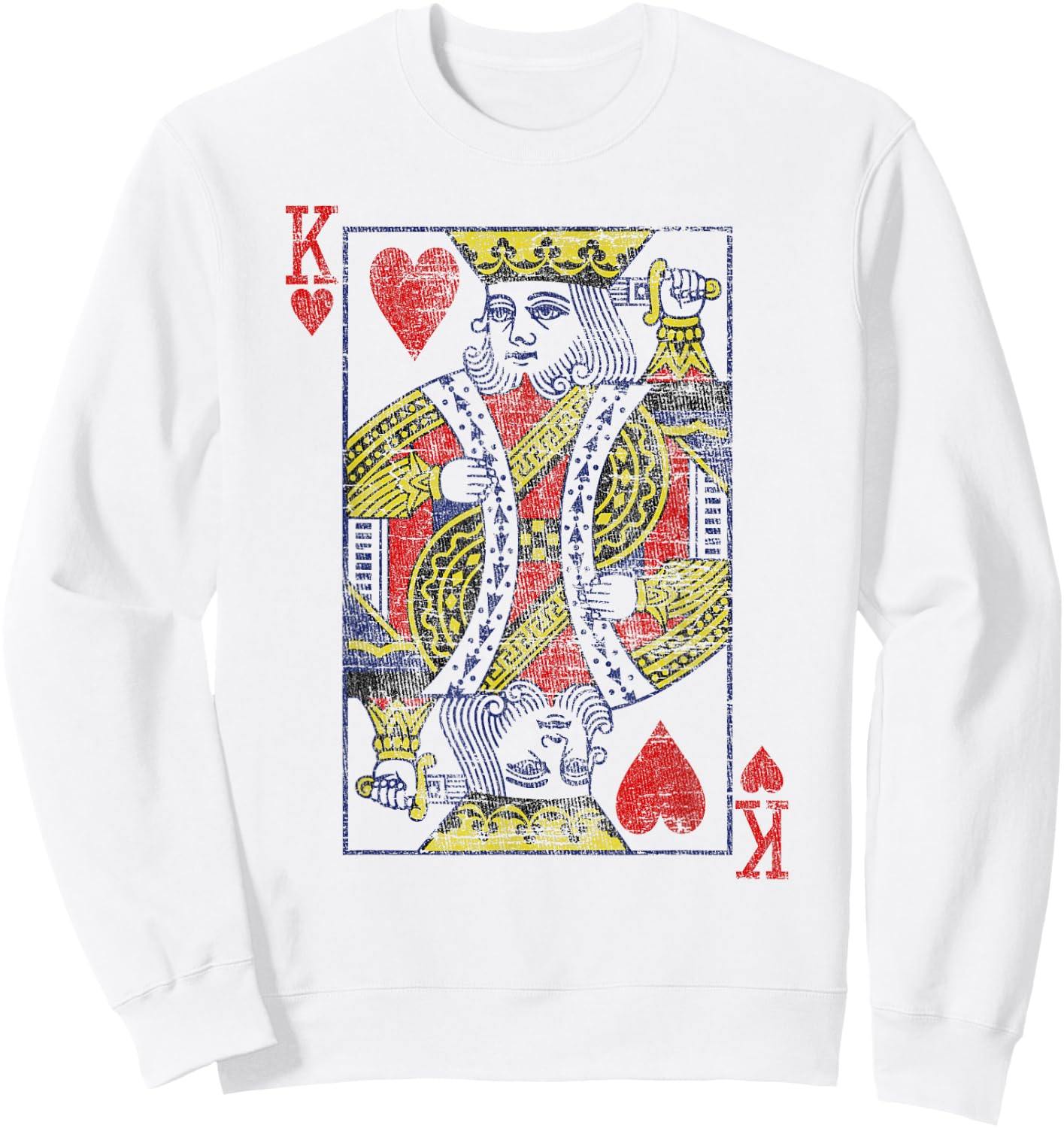 King of Hearts Playing Card Costume Poker Distressed Sweatshirt - Sweatshirt | White