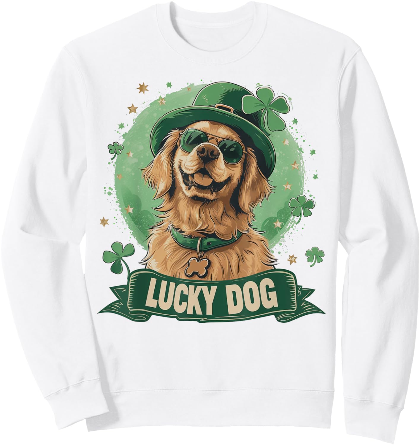 Golden Retriever Dog - St. Patrick's Day Saint Paddy's Irish Women Kids Sweatshirt - Sweatshirt | White
