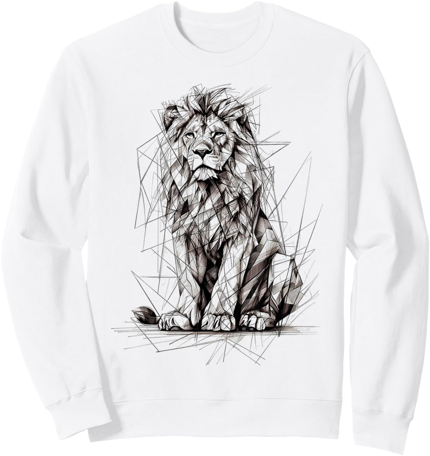Lion Drawing Animal Polygons Motif Art Lion Sweatshirt - Sweatshirt | White