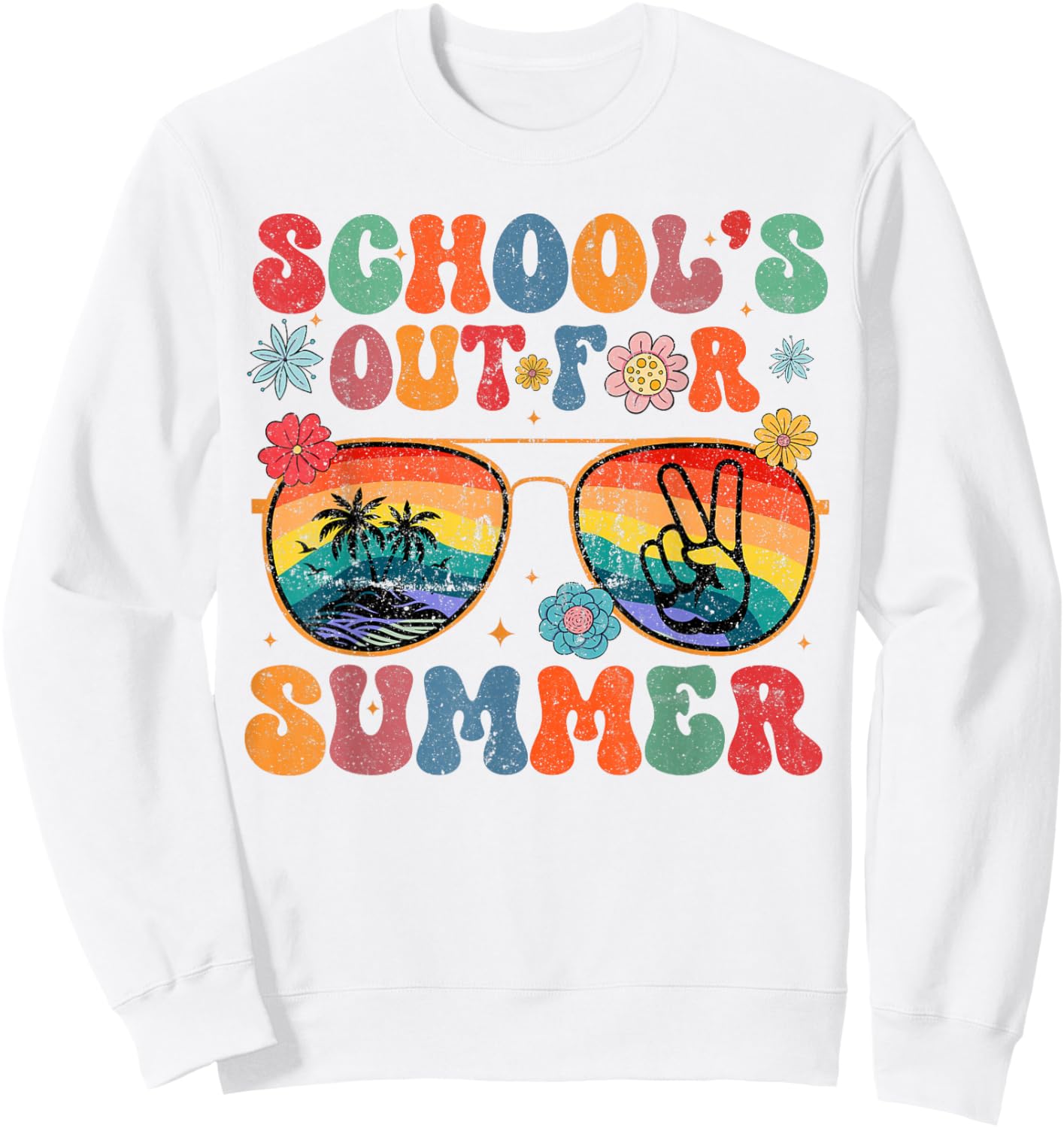 Last Day Of School Groovy School's Out For Summer Teacher Sweatshirt - Sweatshirt | White