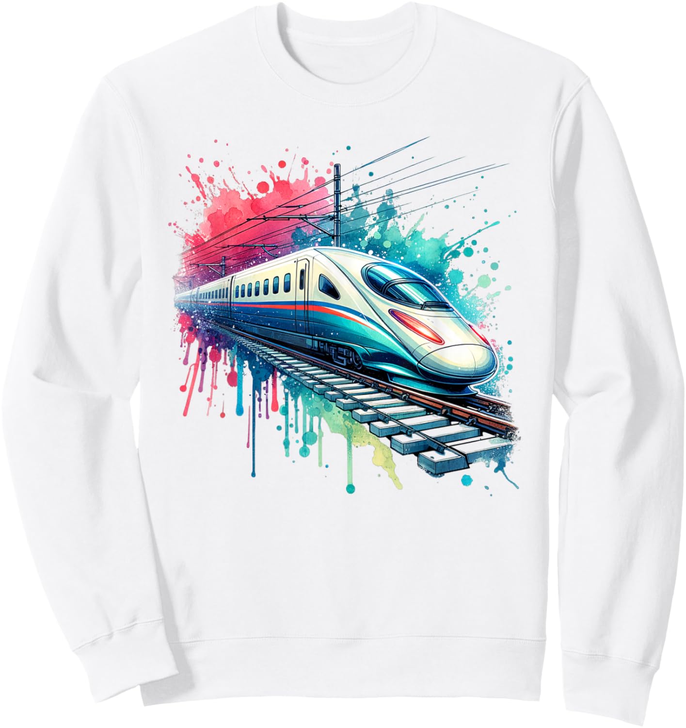 Watercolor Bullet Passenger Train Sweatshirt - Sweatshirt | White