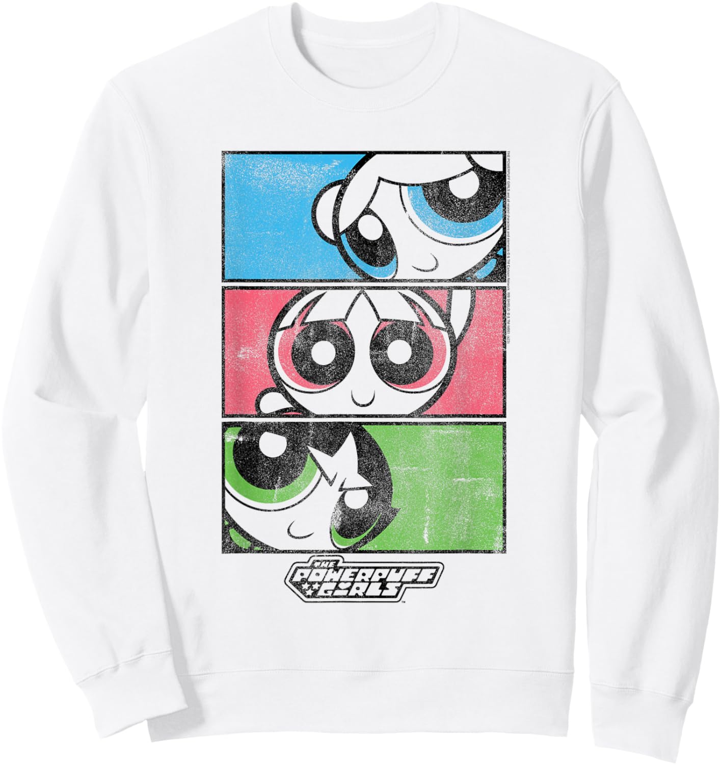 Powerpuff Girls Blossom, Bubbles, Buttercup Stacked Cartoon Sweatshirt - Sweatshirt | White