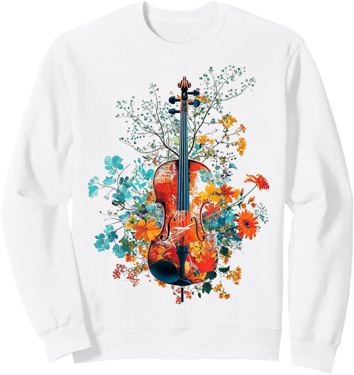 Violin Music Flowers Nature Graphic Violin Sweatshirt - Sweatshirt | White