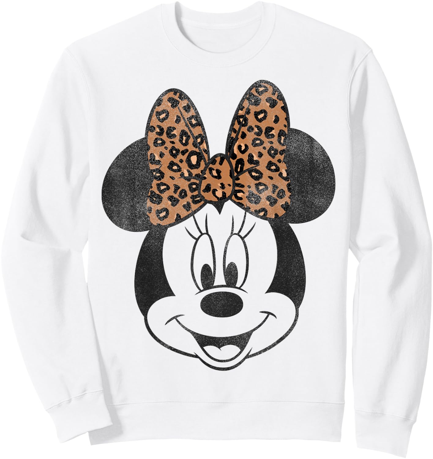 Disney Minnie Mouse Vintage Leopard Print Bow Portrait Short Sleeve Sweatshirt - Sweatshirt | White