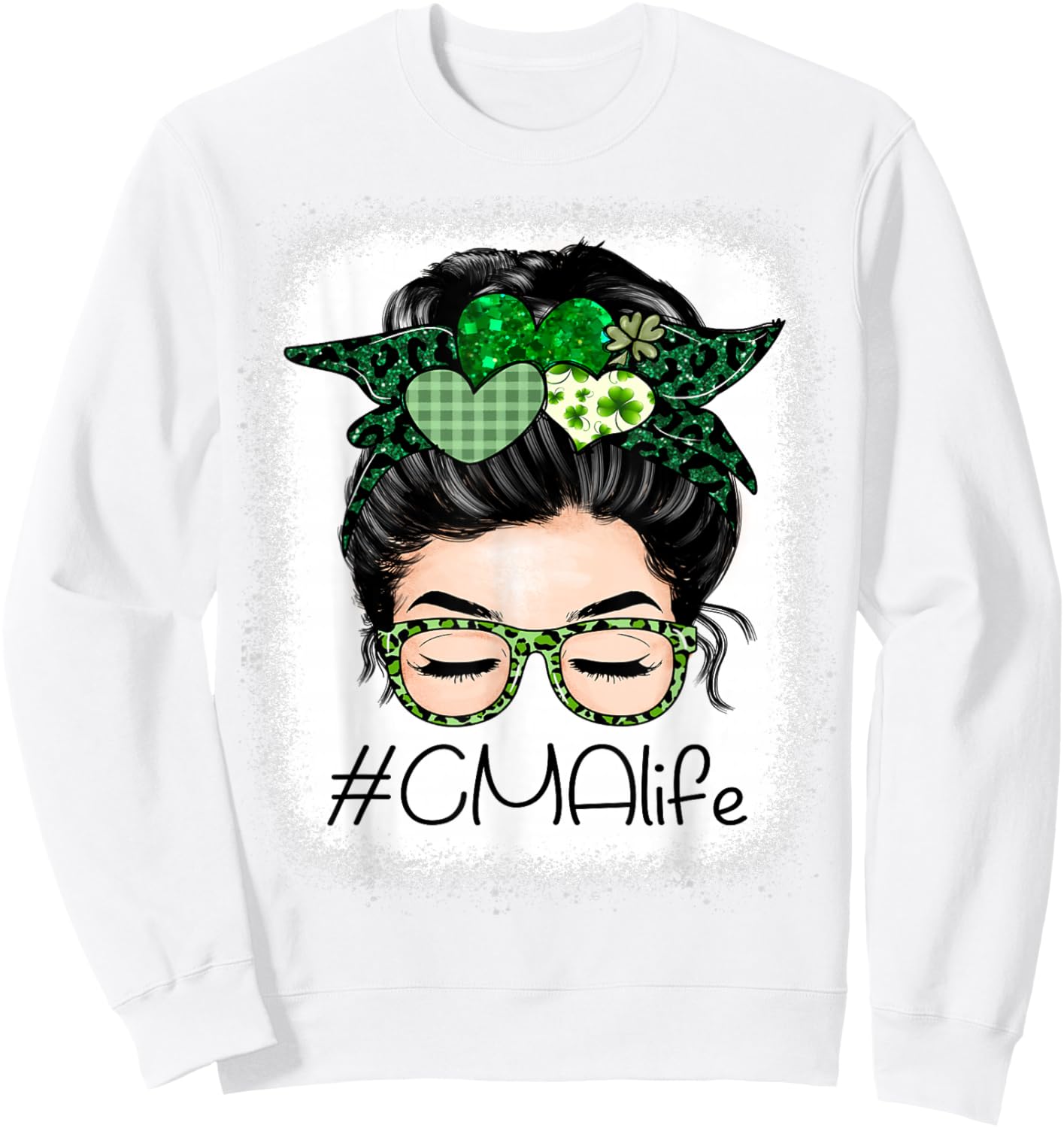 CMA Certified Medical Assistant Messy Bun St Patrick's Day Sweatshirt - Sweatshirt | White