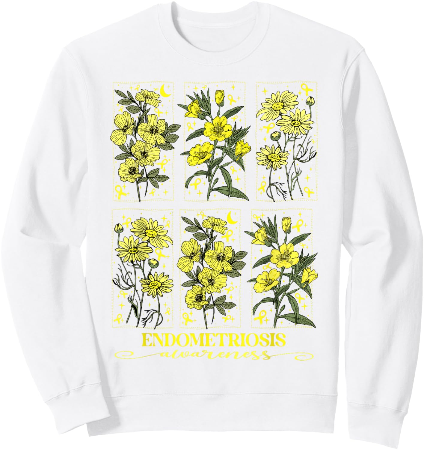 Endometriosis Awareness Yellow Flower Ribbon Sweatshirt - Sweatshirt | White