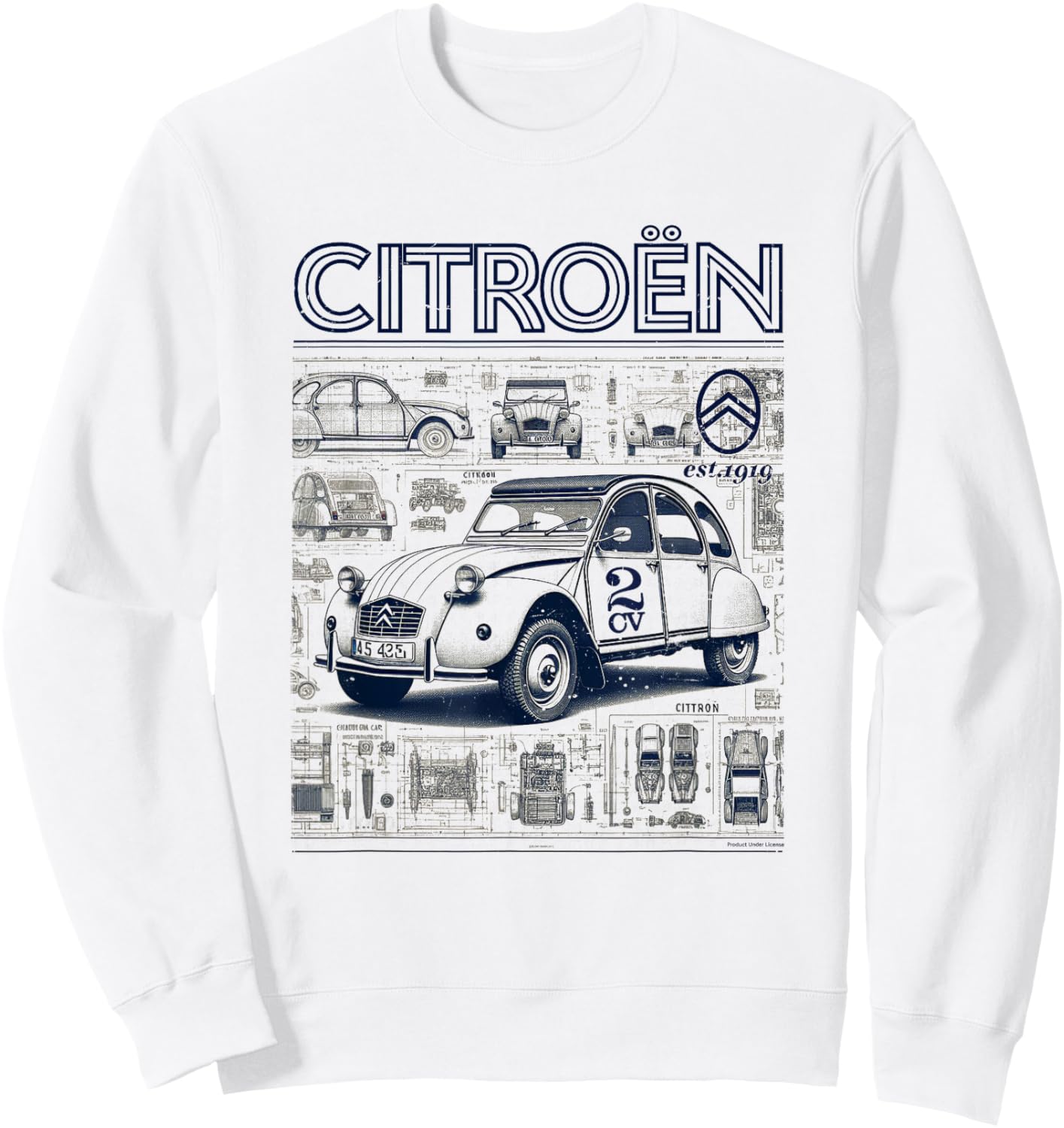 Citroën 2CV Retro Schematics Est 1919 Sweatshirt - Sweatshirt | White