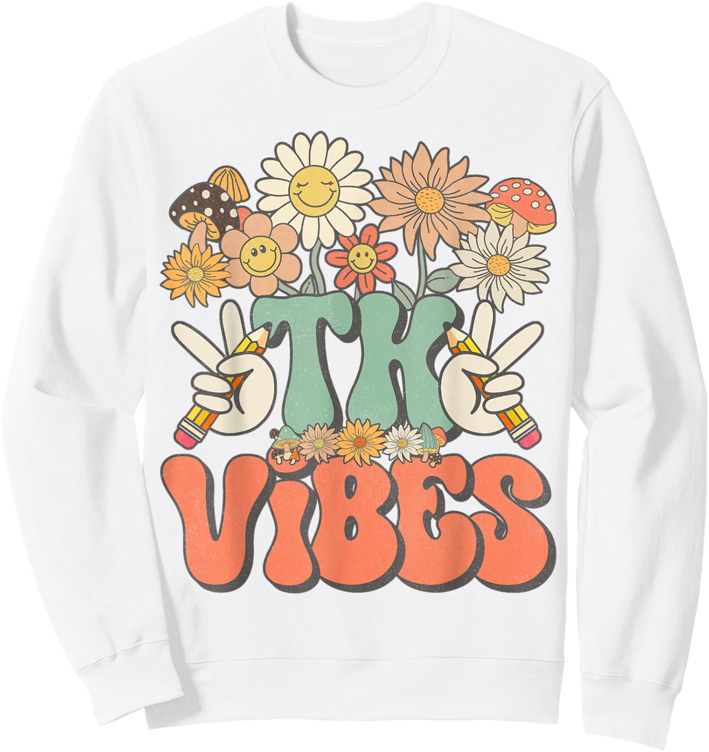 Retro Groovy Hippie Wildflower Daisy TK Teachers Girls Kids Sweatshirt - Sweatshirt | White