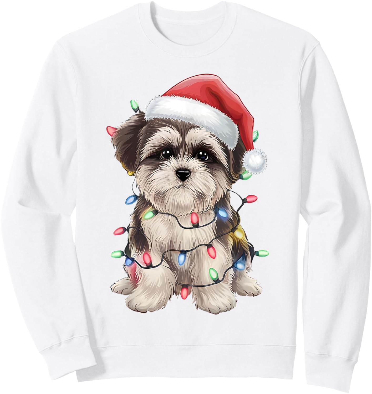Morkie Santa Christmas Lights Xmas Dog Lover Xmas Pajama Sweatshirt - Sweatshirt | White