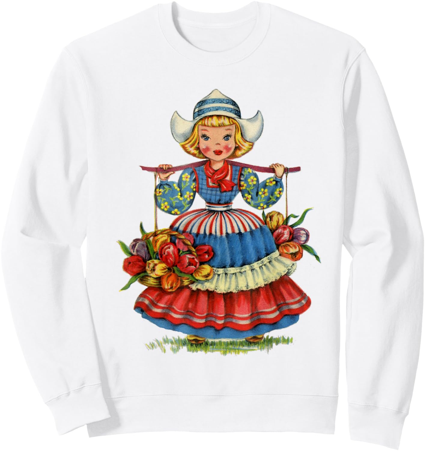 Vintage Traditional National Dutch Costume Doll Sweatshirt - Sweatshirt | White