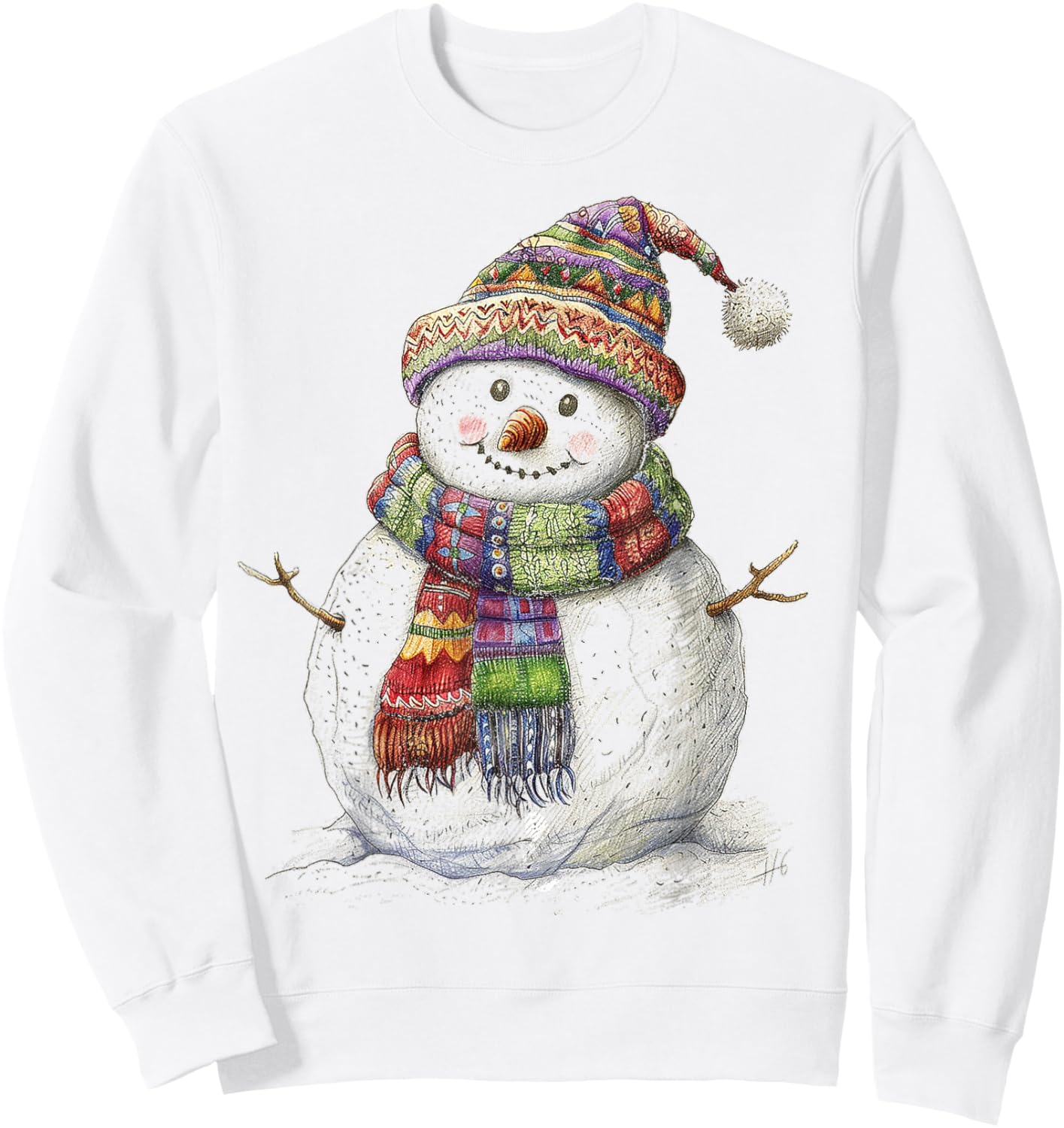 Snowman Christmas Graphic X-Mas Illustration Family Snowman Sweatshirt - Sweatshirt | White