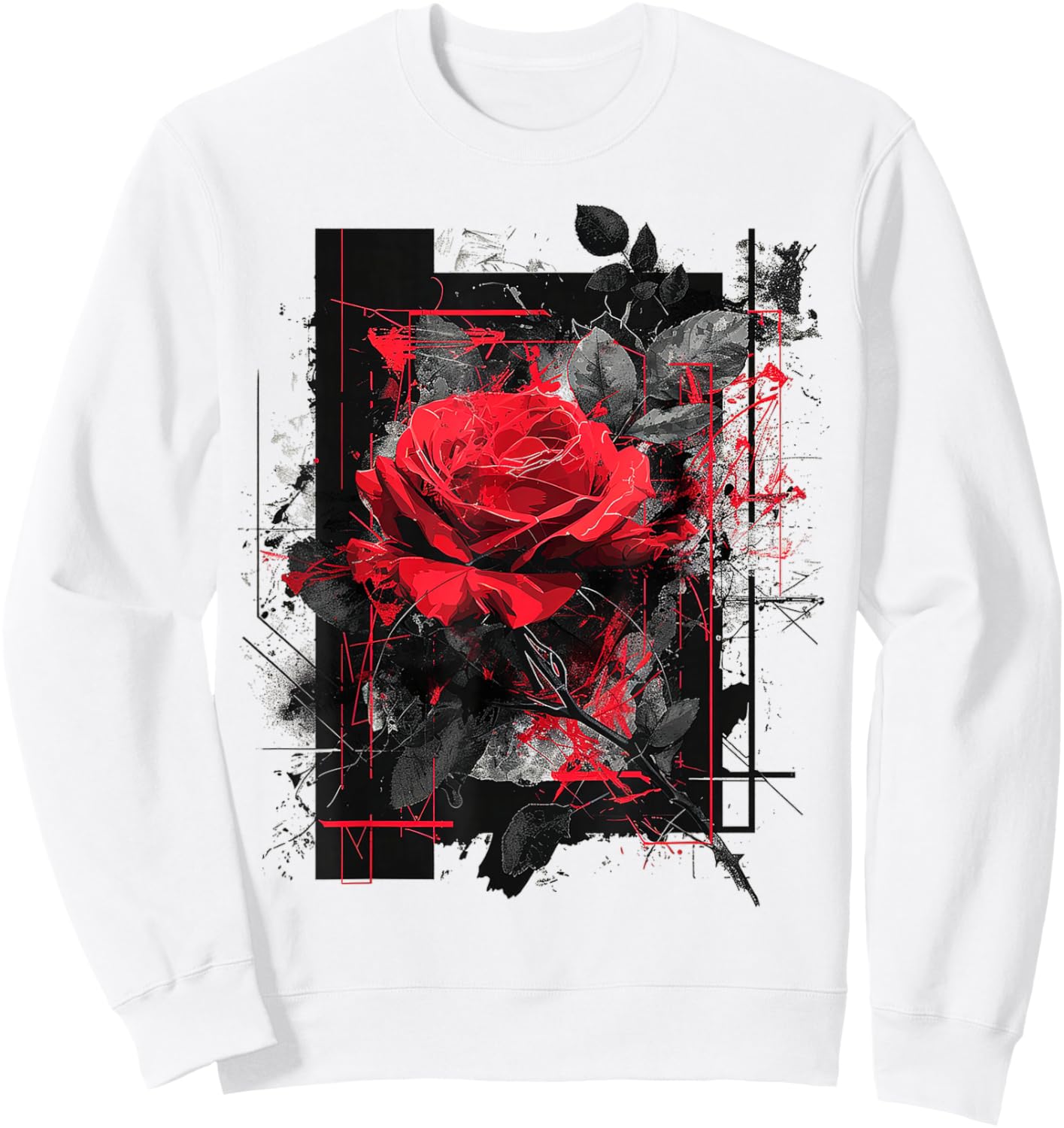 Rose Abstract Geometric Art Flower Lover Graphic Rose Sweatshirt - Sweatshirt | White