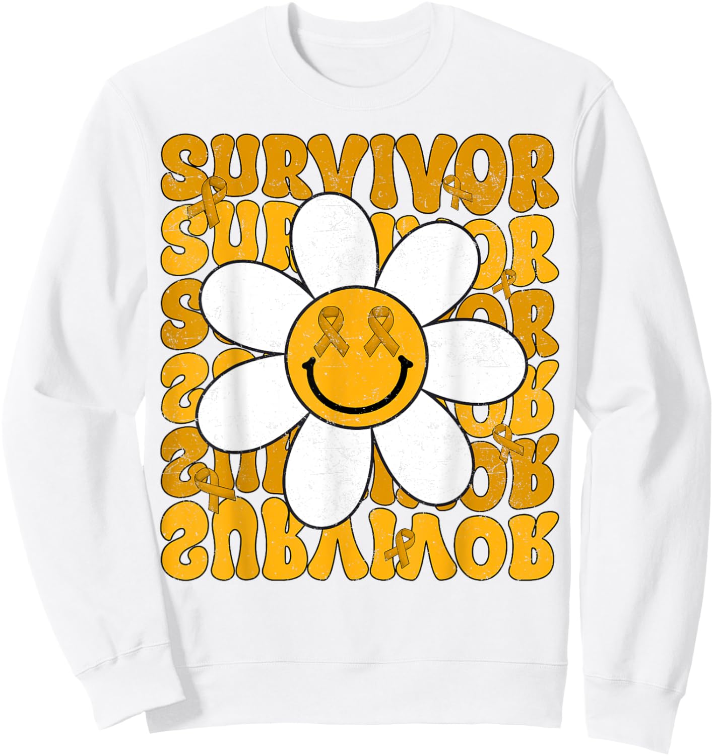 Retro Groovy Childhood Cancer Awareness Month Survivor Kids Sweatshirt - Sweatshirt | White