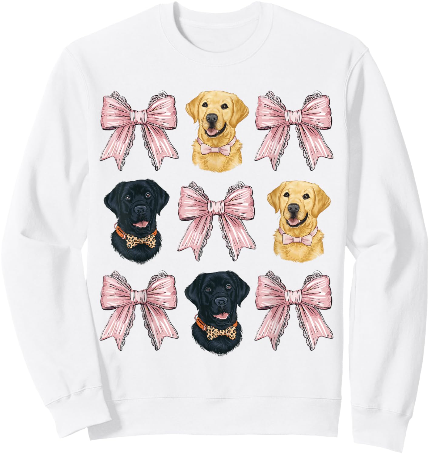 Pink Bow Coquette Yellow Black Labrador Retriever Dog Lover Women Girls Kids Sweatshirt - Sweatshirt | White