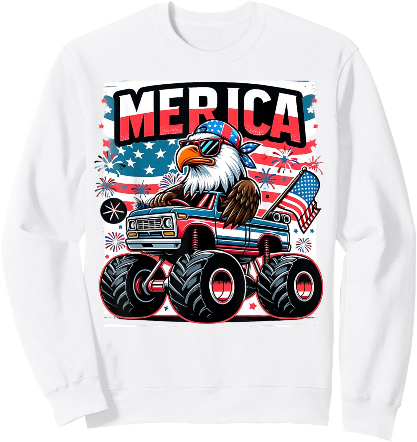 Merica 4th of July Shirts Boys Kids American Flag Eagle USA Sweatshirt - Sweatshirt | White