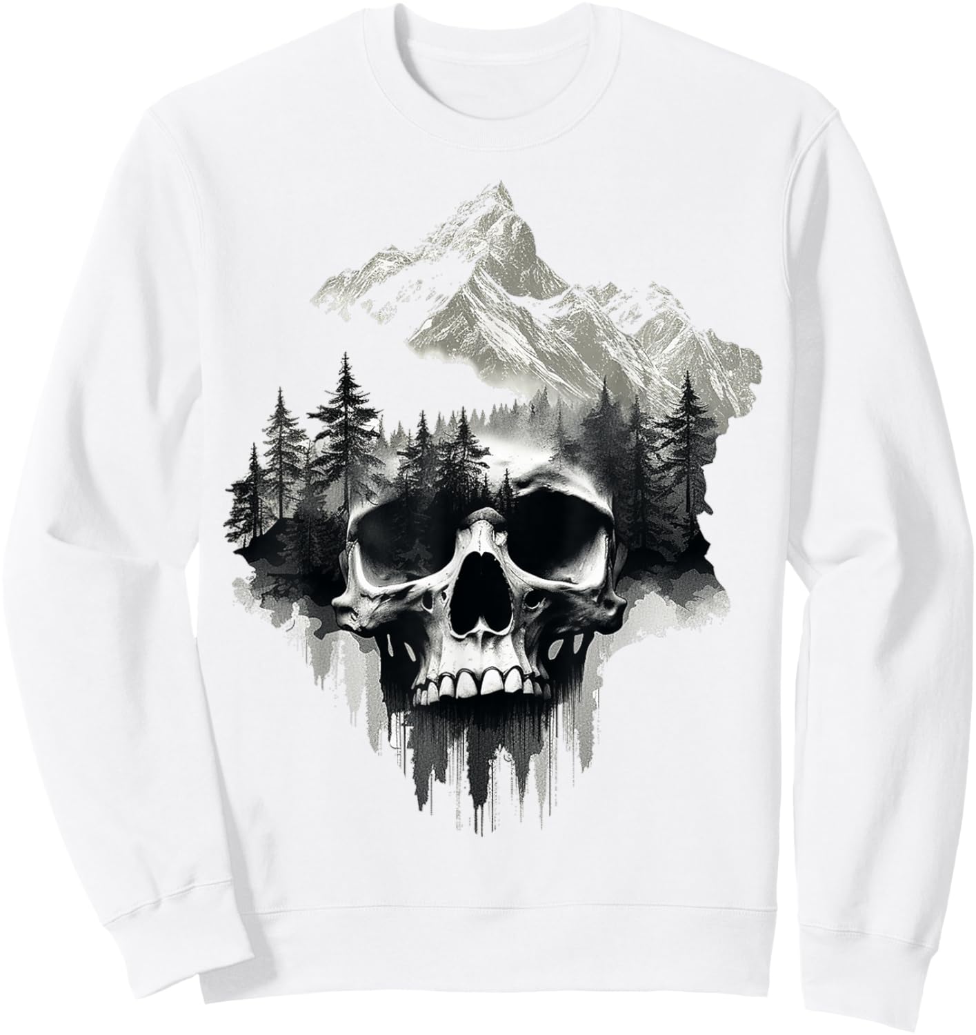 Skull Drawing Nature Artwork Mountains Tree Art Skull Sweatshirt - Sweatshirt | White