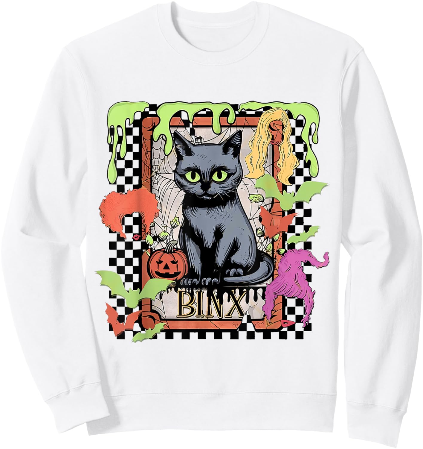 Black Cat Witch Binx Halloween Women Kids Sweatshirt - Sweatshirt | White