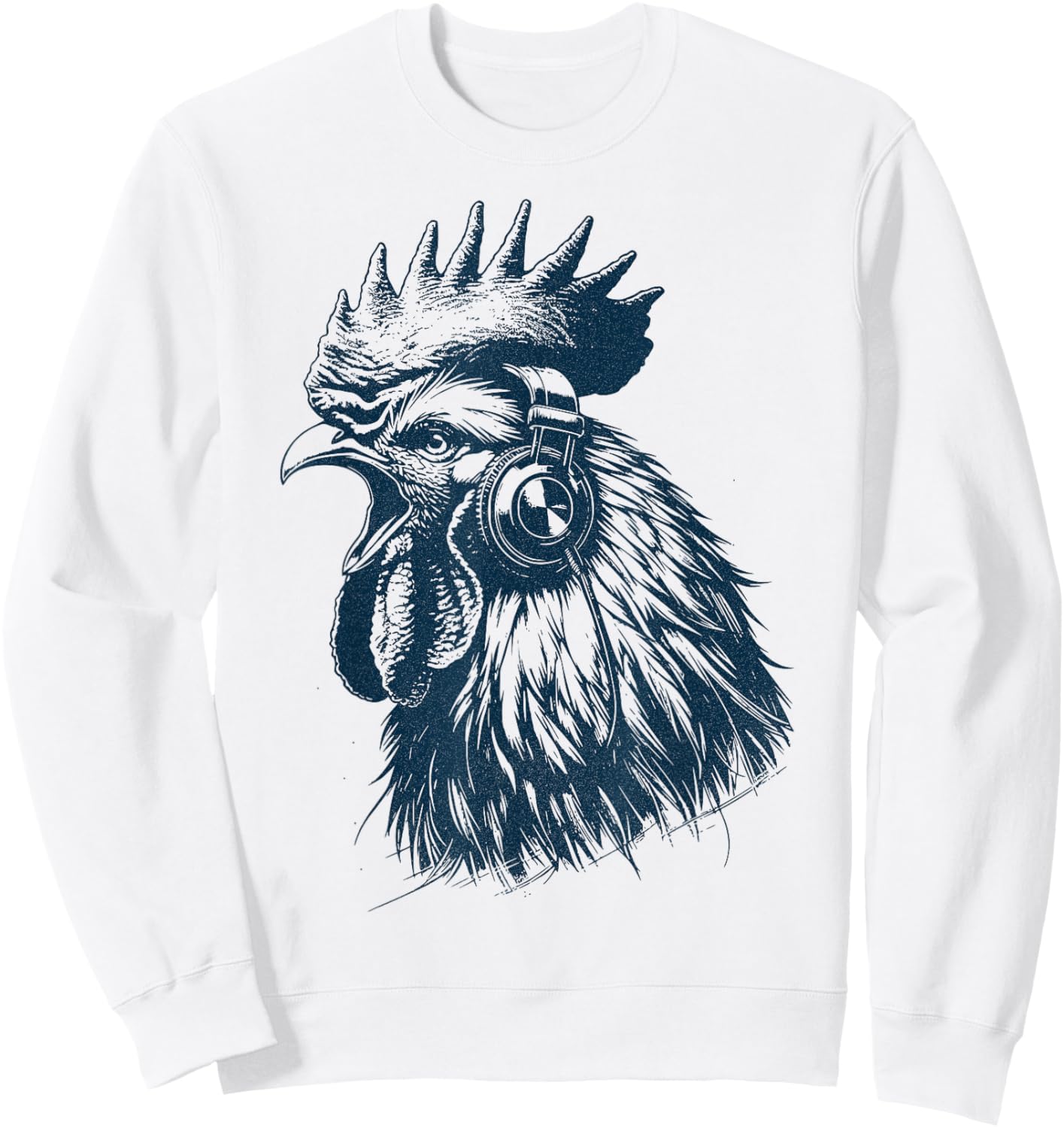 Crowing Rooster Chicken With Headphones - Music Punk Animal Sweatshirt - Sweatshirt | White